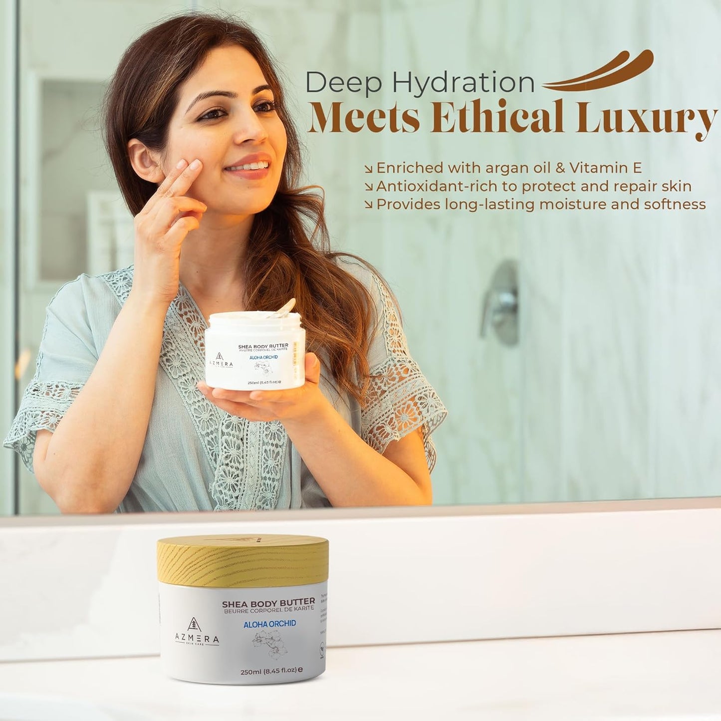 AZMERA Handcrafted Whipped Shea Body Butter – Luxurious Orchid Scented Moisturizer for Dry, Sensitive Skin with Argan Oil & Vitamin E – Vegan, Non-Greasy Skincare – 8.82 oz