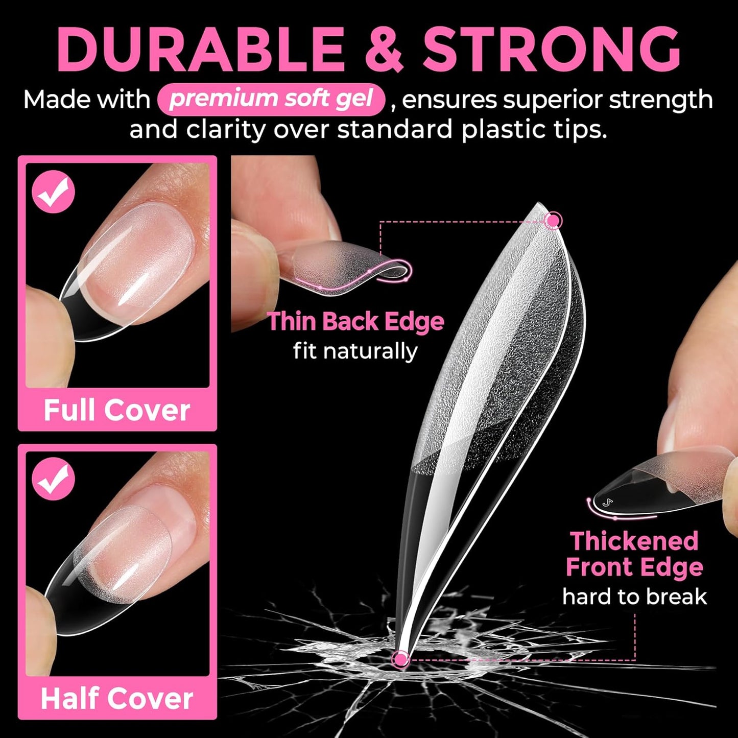 UNA GELLA Medium Oval Fake Nails Pre-Shape 216pcs Round Gel Nail Tips Press on Nails for Full Cover Acrylic Round Oval Full Nails False Nails 12 Sizes False Soft Gel Tips