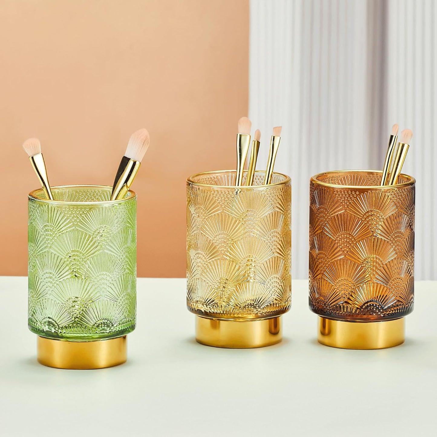 Makeup Brush Holder Organizer,Toothbrush Holders,Desk Pen Pencil Holder,Multifunctional Vintage Glass Brush Cup（A41-2-US）