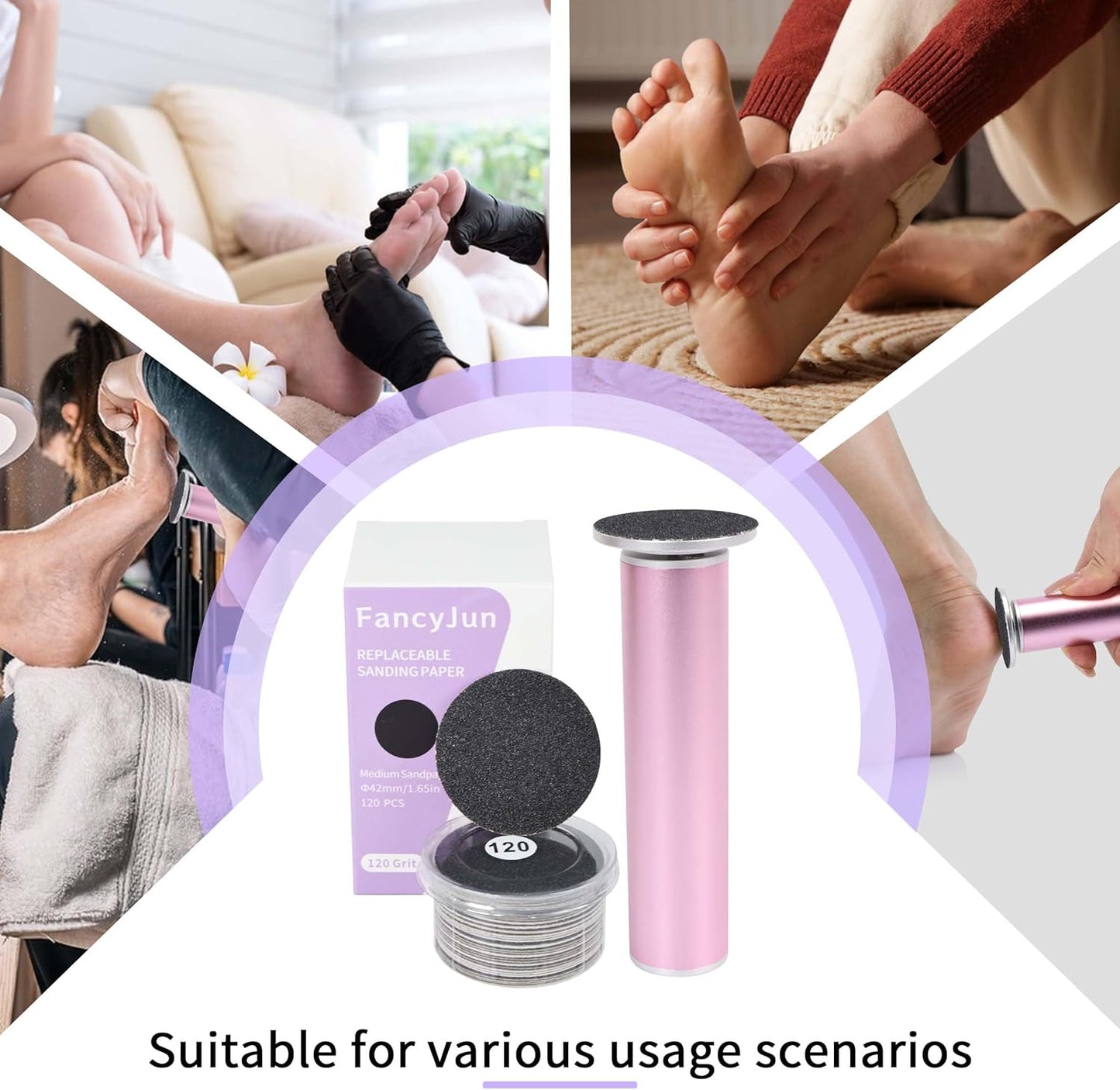 120PCS Fine 180 Grit Replaceable Sandpaper Discs for Electric Foot Callus Removers - 42mm Ultra-Soft Foot File Refills - Gentle Polishing & Baby-Smooth Finish