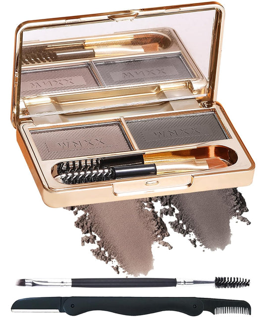 Eyebrow Powder Kit-2 Colors Eye Brow Tinting Powder Palette Long-Lasting Waterproof, Light Dark Grey Brown Brow Filler Product, Mother's Day Makeup Gift for Women Girl, with Mirror Brow Brush-Set 02