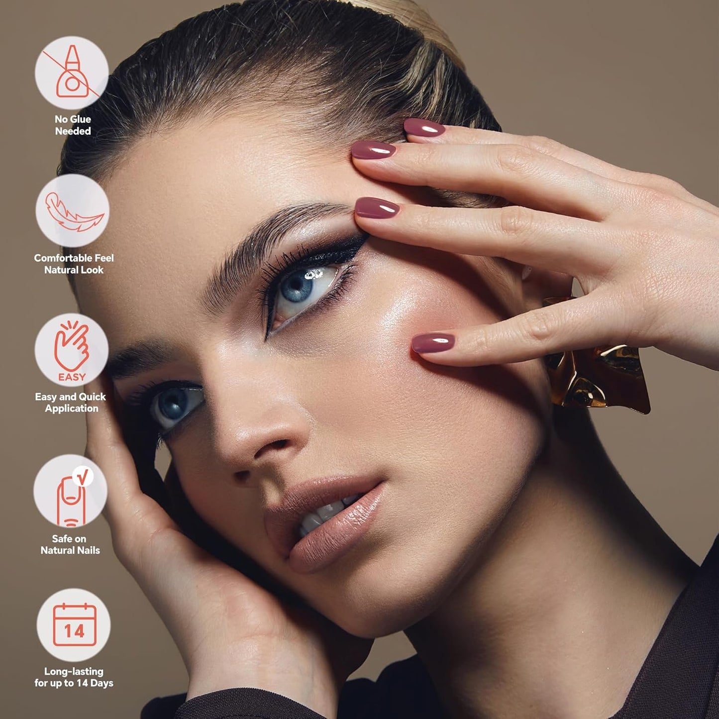 Semi Cured Gel Nail Strips-Salon Quality Semi-Cured Gel Press On Nails Stickers Perfect for Busy Women & Parents Works with Any UV/LED Lamps(Ochre)