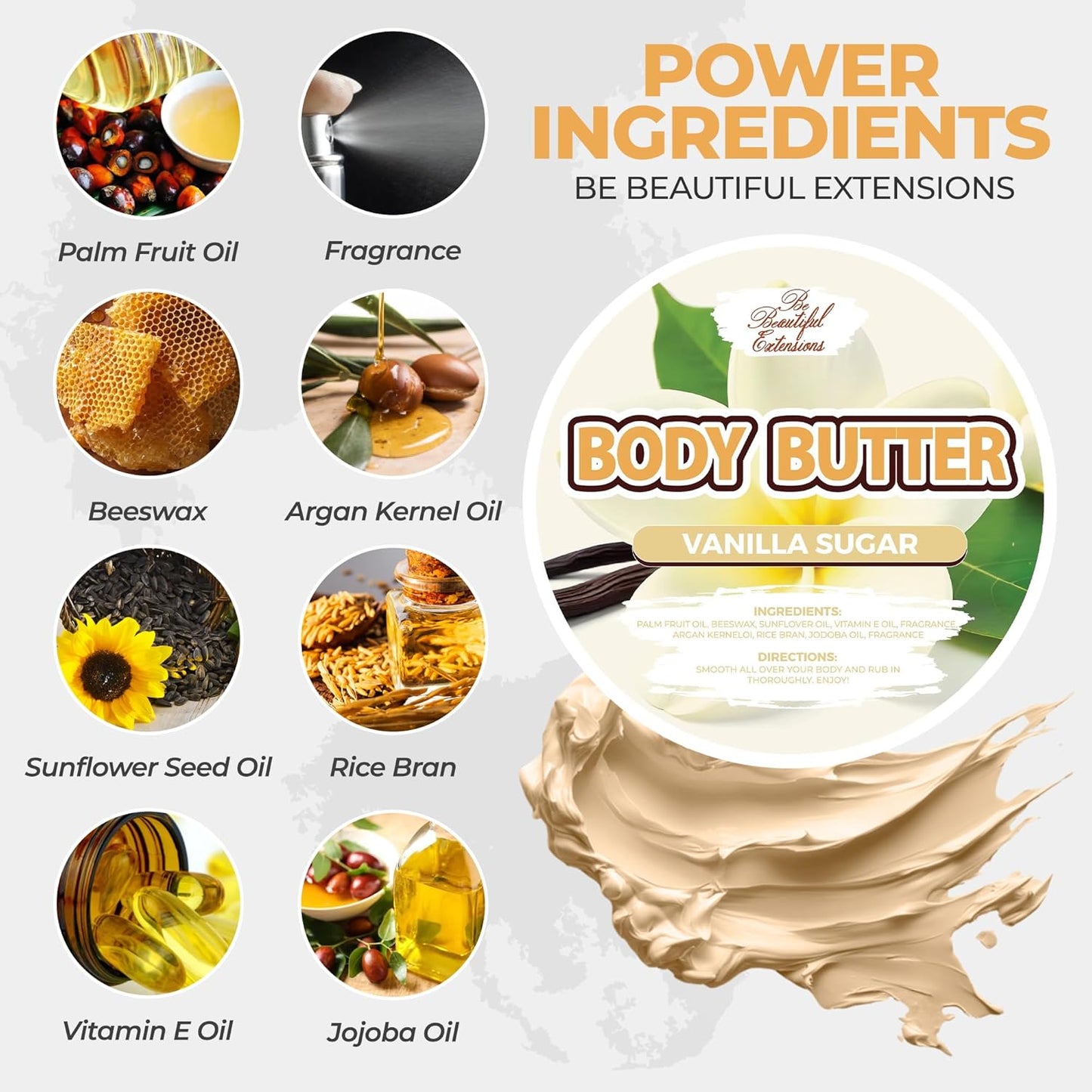 body butter vanilla sugar scent long -lasting fragrance,hydrate skin jojoba oil and more 8oz