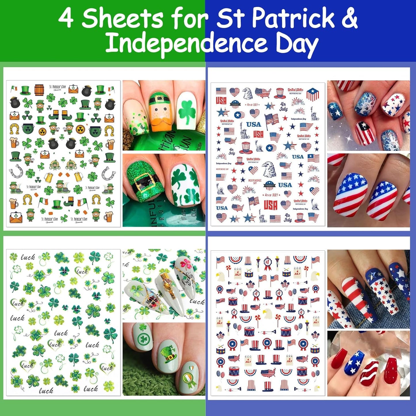 TailaiMei 20 Sheet All Holidays Nail Art Stickers, Mixed Seasons Variety Pack for Halloween Fall Christmas Valentine's Day Nail Decals, Self-Adhesive Design Year Round Assorted Nail Decorations