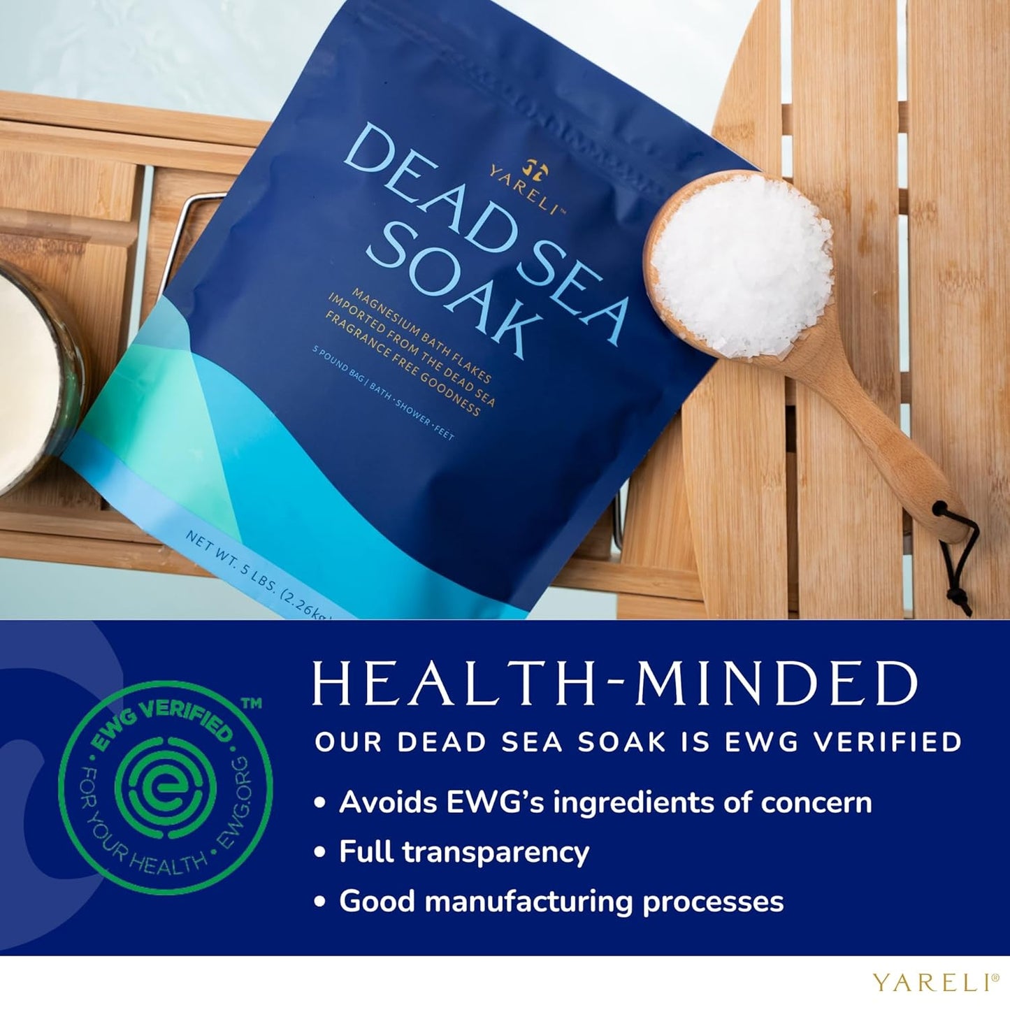 Magnesium Flakes, 5lb, Dead Sea Bath and Foot Soak, Alternative to Epsom Salt with Over 250,000mg of Magnesium Chloride Per Bag