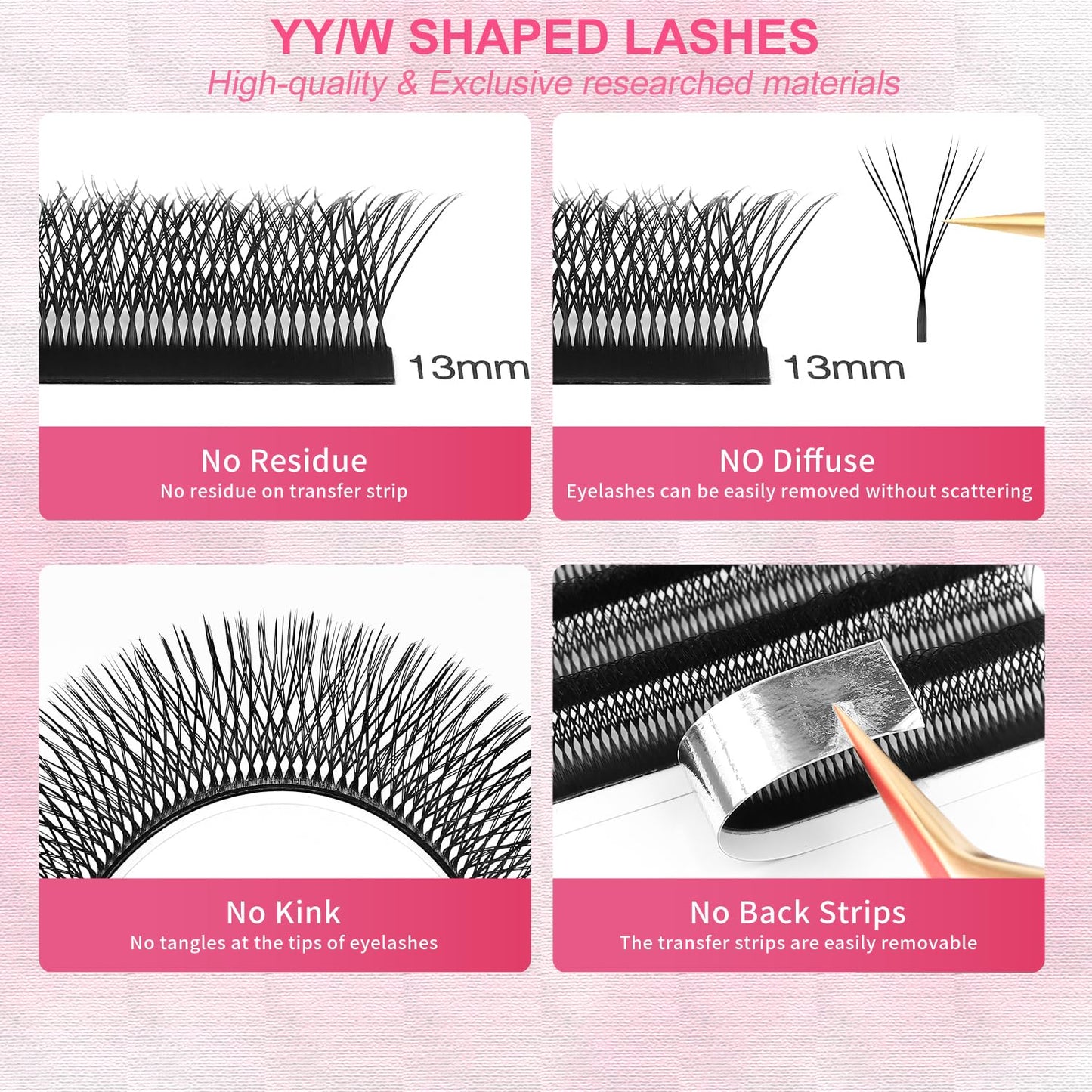Lash Extensions Double Tips 4D Eyelash Extensions W Shape 0.07mm Thickness C Curl Mix 8-15mm Premade Fans Easy Fan Volume Lashes Matte Black Crisscross(W-4D-Double Tips-0.07-C,8-15mm Mix)