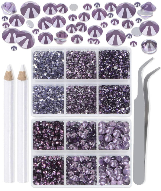 LPBeads 6000 Pieces Tanzanite Non Hotfix Rhinestones 6 Sizes Round Crystal Glass Flat Back Rhinestones with Tweezers and Picking Pen for Nail Art Crafts Clothes Bags DIY