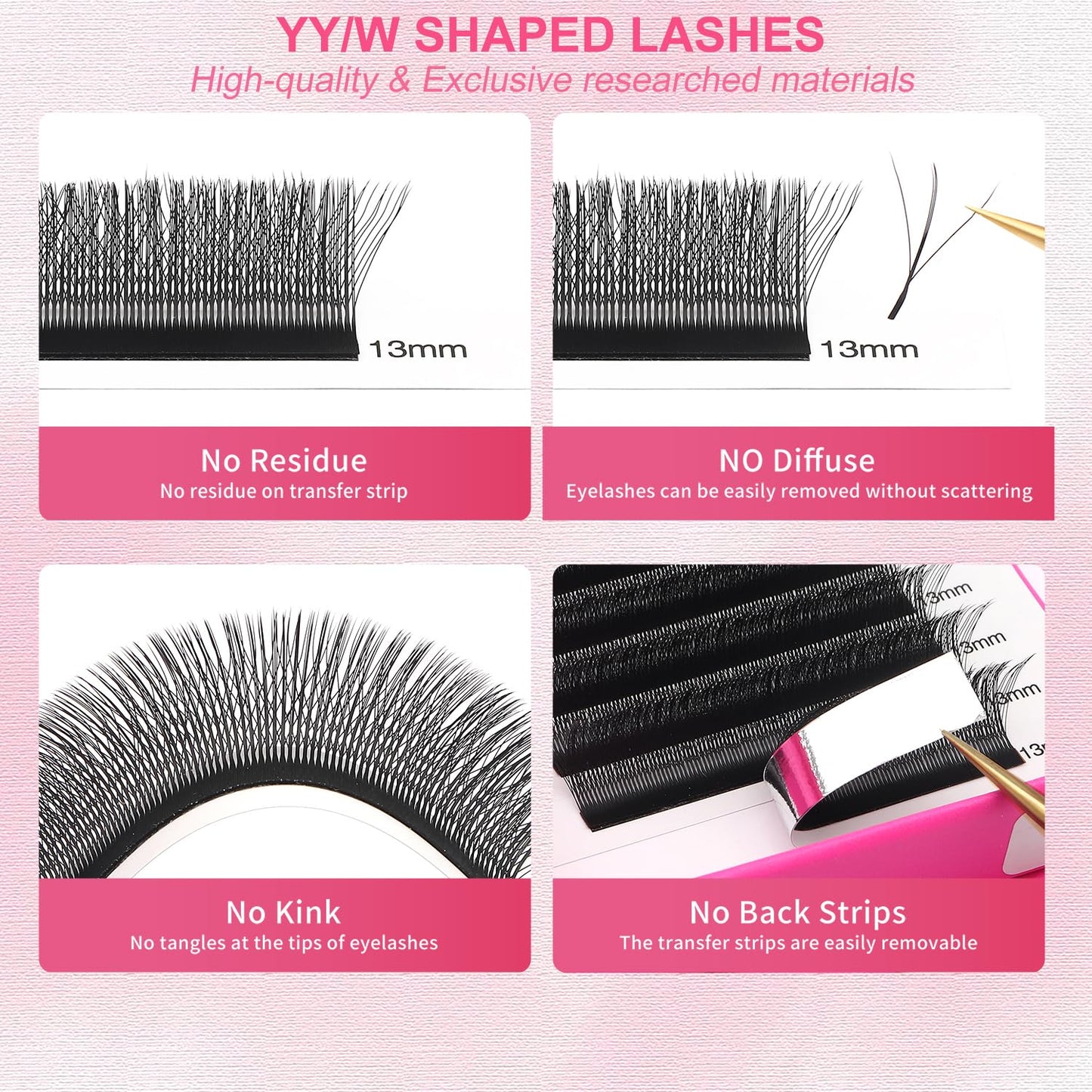 Lash Extensions Three Core Tips 3D Eyelash Extensions W Shape 0.07mm Thickness C Curl 11mm Premade Fans Easy Fan Volume Lashes Matte Black Crisscross(W-3D-Three Core-0.07-C,11mm)