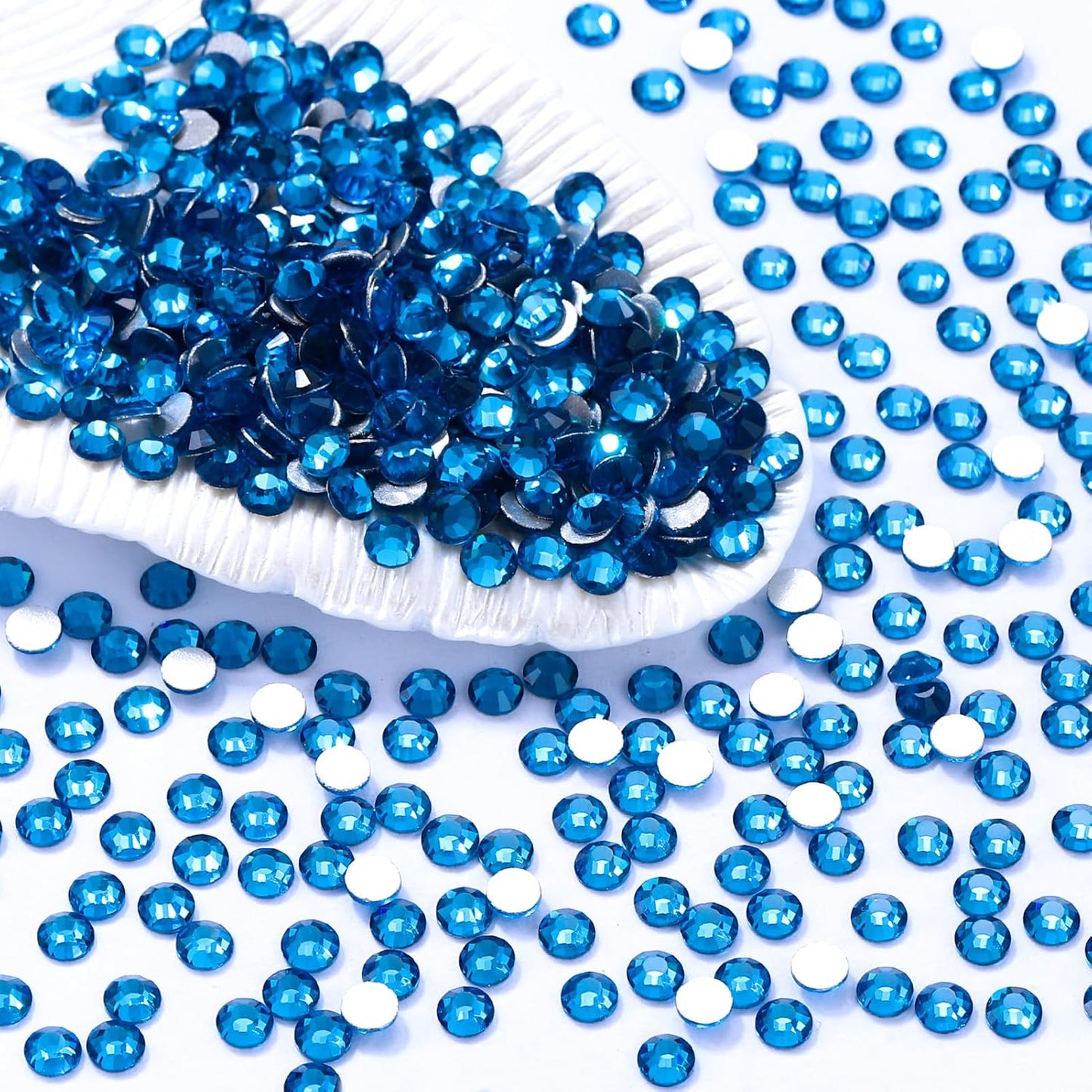 Capri Blue Flatback Rhinestones, Glass Rhinestones for Nail Art and Craft, Glue Fix, Loose Crystal Gemstones(Capri Blue, SS8, 1440pcs, 2.3-2.5mm)