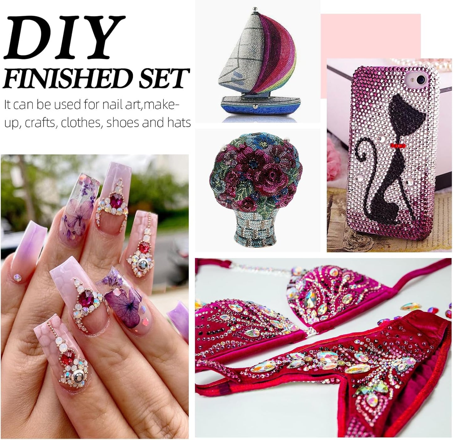 Purple Flatback Rhinestones, Glass Rhinestones for Nail Art and Craft, Glue Fix, Loose Crystal Gemstones(Purple, SS20, 1440pcs, 4.6-4.8mm)