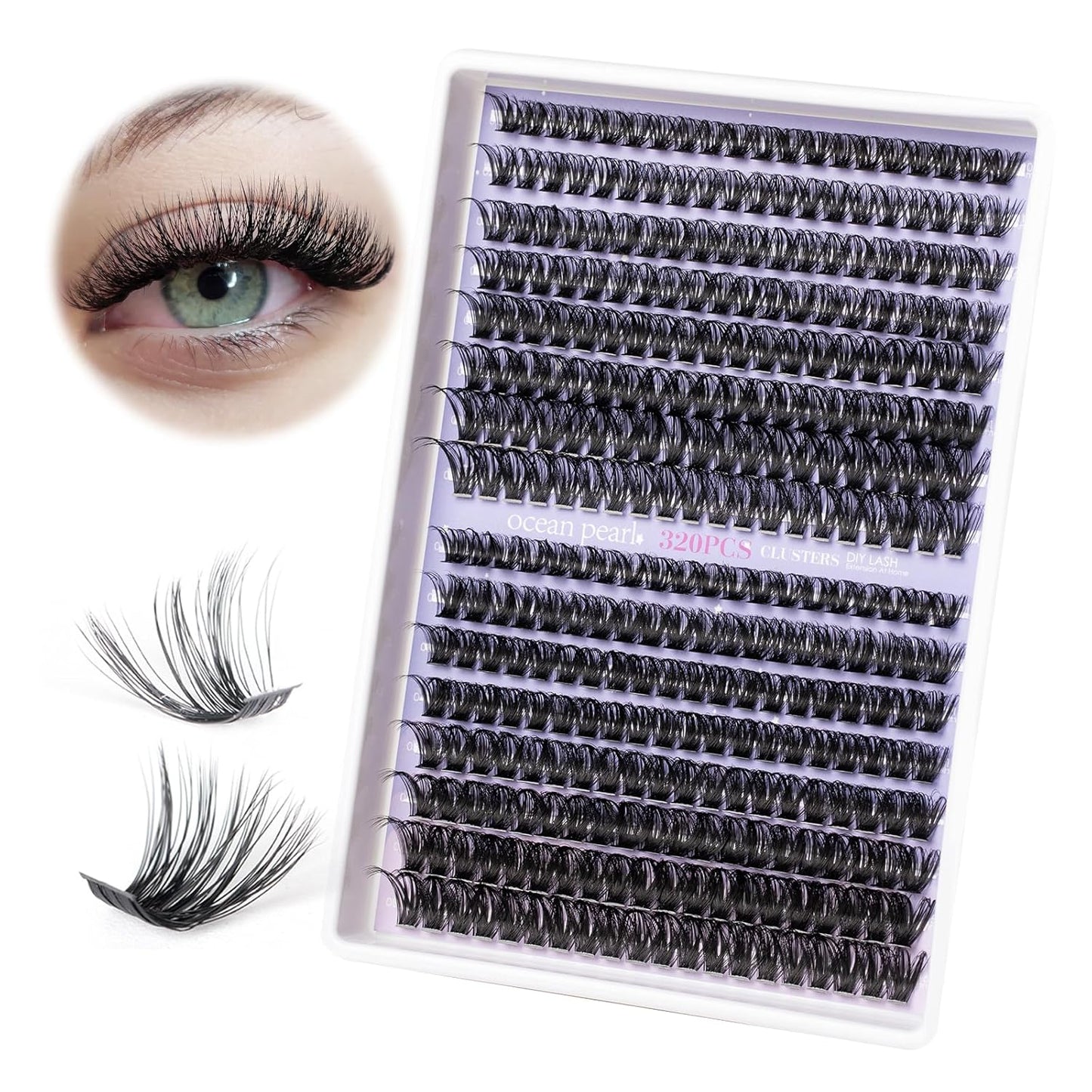 3D Thick Lash Extension Kit 320 Pcs Lash Clusters 60D+80D 10-16mm Eyelash Extension Kit Individual Lashes with lash bond and seal,remover,tweezers,Eyelashes,DIY Eyelash Extensions Kit-OCEAN PEARL