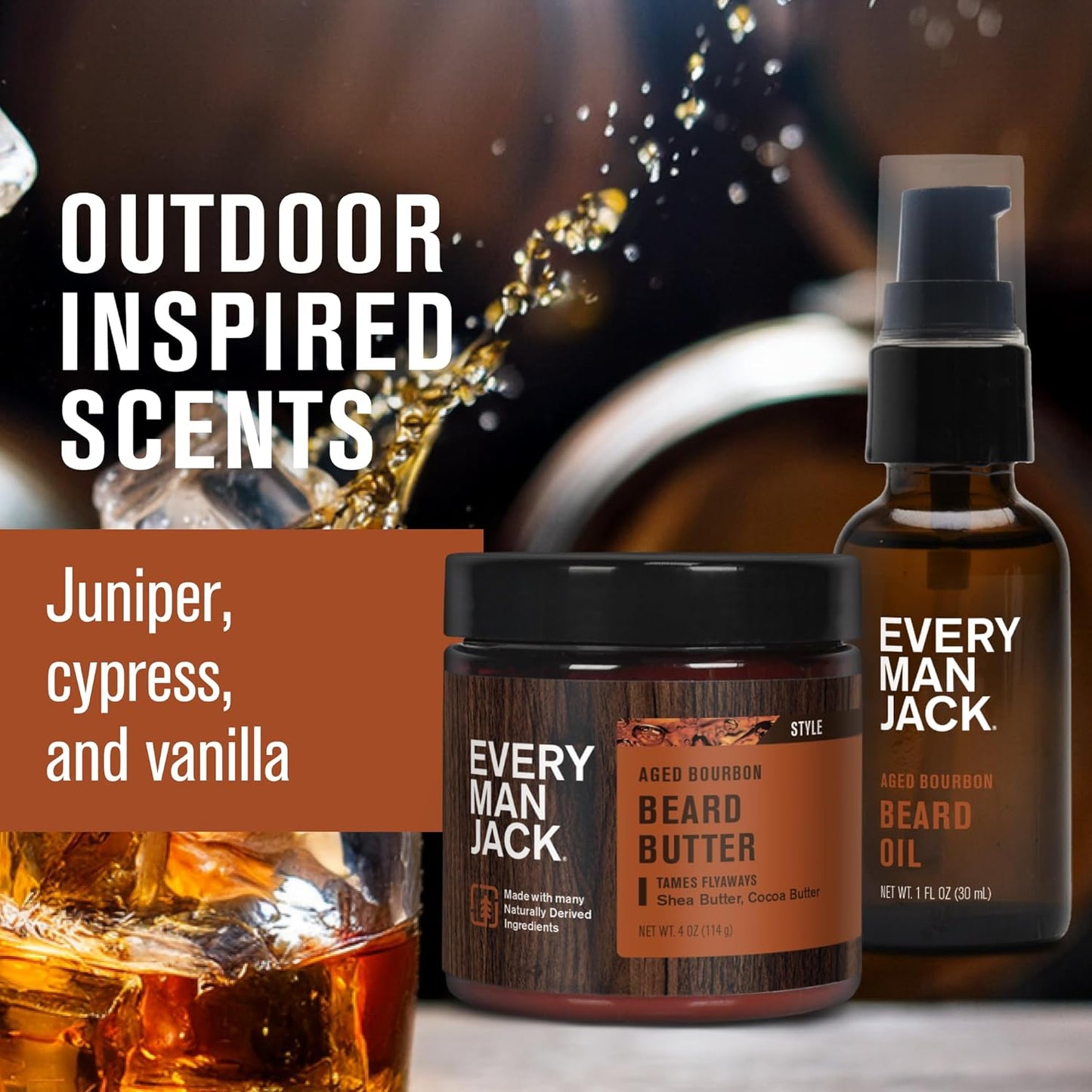 Every Man Jack Beard Oil & Beard Butter Bundle - Aged Bourbon Fragrance - Rejuvenates, Hydrates & Styles Dry Beards - Naturally Derived with Cocoa Butter and Shea Butter