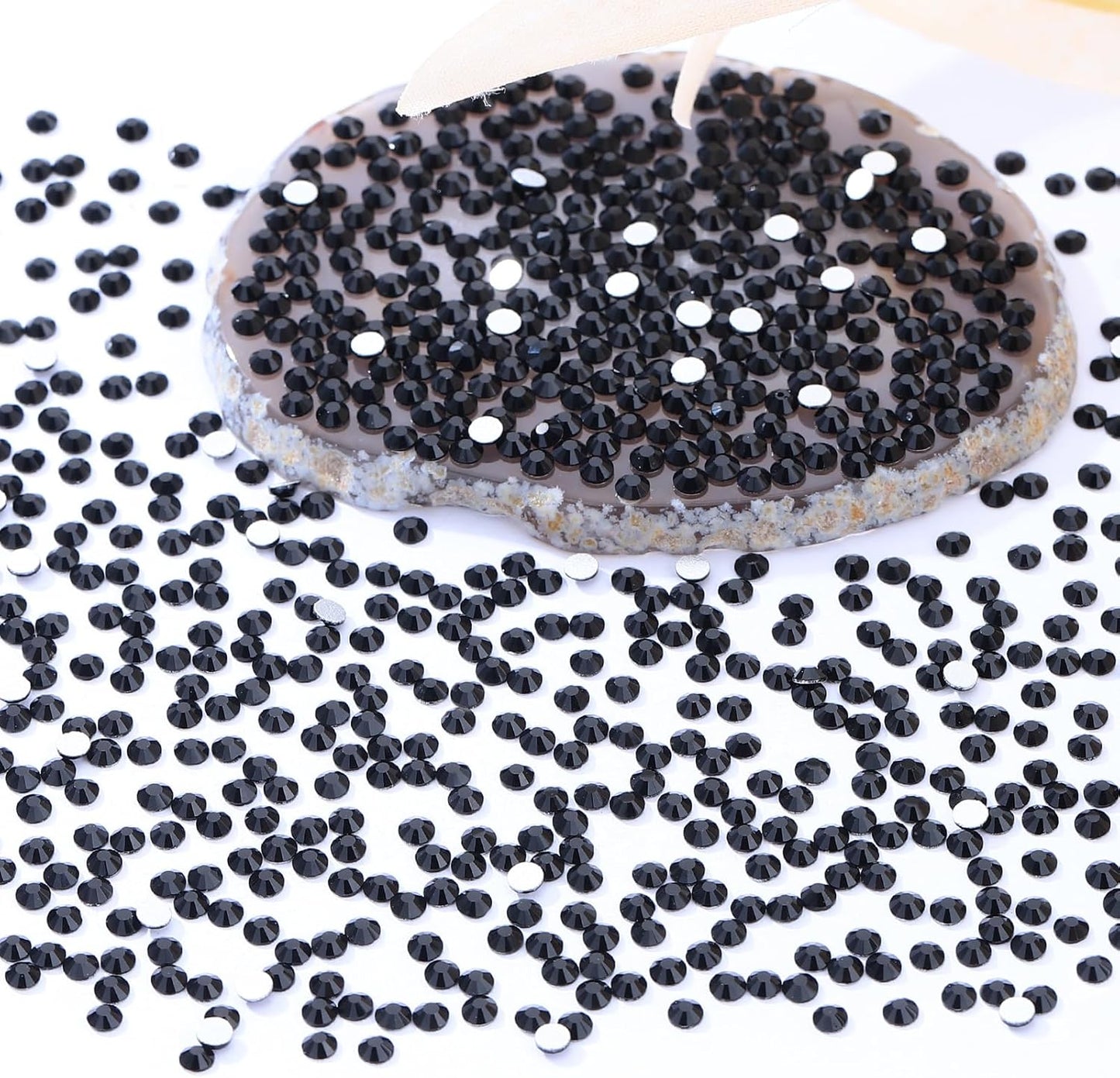 Black Flatback Rhinestones, Glass Rhinestones for Nail Art and Craft, Glue Fix, Loose Crystal Gemstones(Black, SS10, 2880pcs, 2.7-2.8mm)