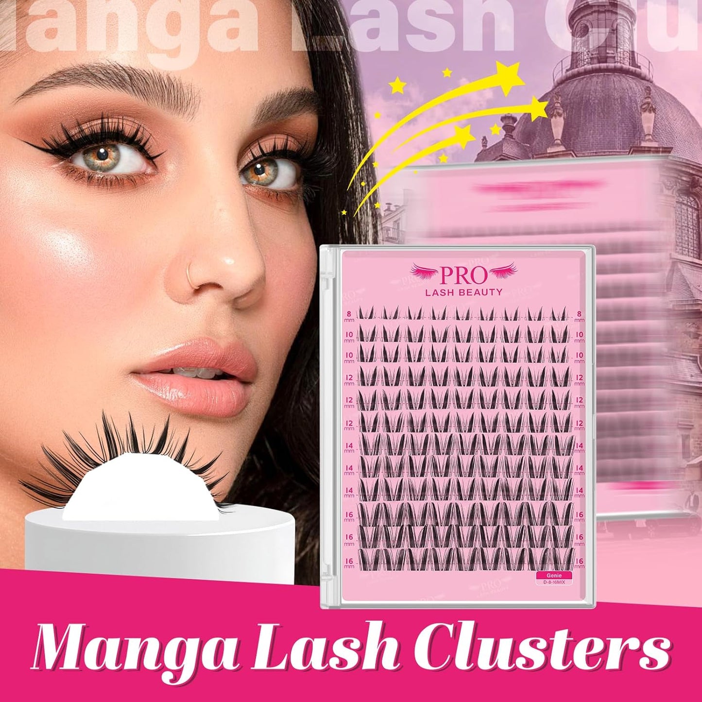 PRO LASHBEAUTY Manga Lash Clusters, Eyelash Clusters 8-16 Mixed Cluster Eyelash Extensions Mixed Lash Extension Volume Reusable Soft & Comfortable (Genie,8-16mix)