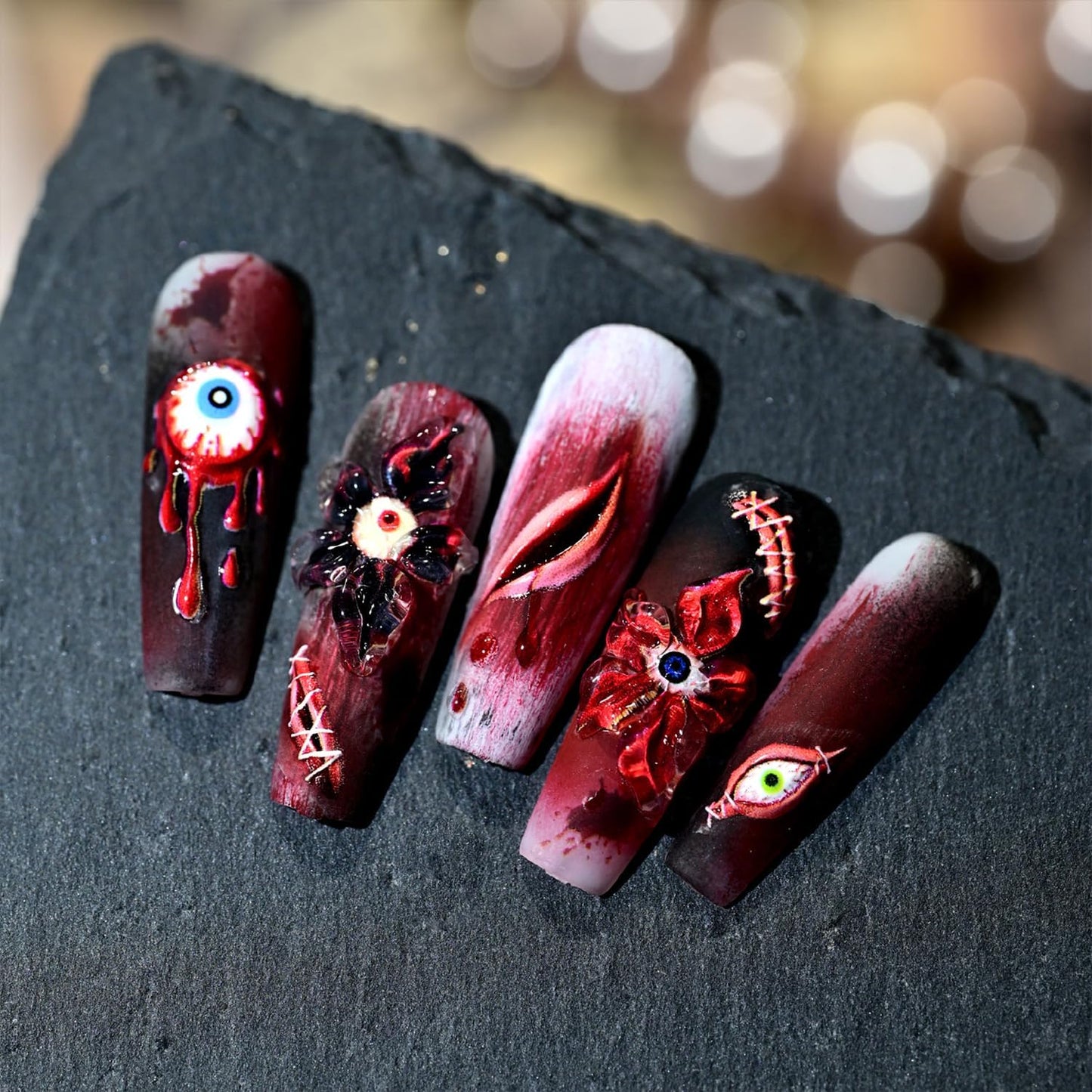 Halloween Nail Stickers for Nail Art Scary Eyeball Flower Nail Art Stickers Eye Scar Blood Red 5D Embossed Floral Nail Decals Self-Adhesive Nails Supply Manicure Sliders Devil for Nails Decoration