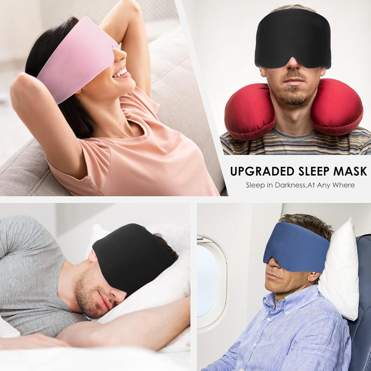 FRESHME Pure Handmade Cotton Sleep Mask - Blackout Eye Mask with Adjustable Velcro Soft and Comfortable Eye Blinder Shade for Men Women Travel Office Nap Airplane Blue
