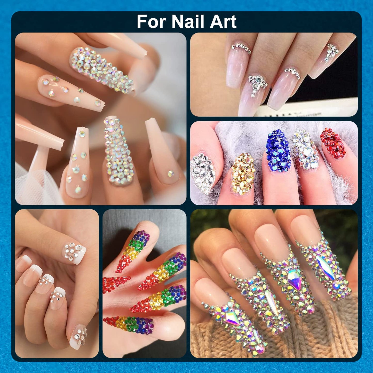 Nail Art Rhinestone Glue Gel&1 Box Flatback Gems Kit, 1 Tube of 15ml Rhinestone Gel Glue(UV/LED Needed)+Round Glass Crystal Clear Gemstones with Pickup Tools