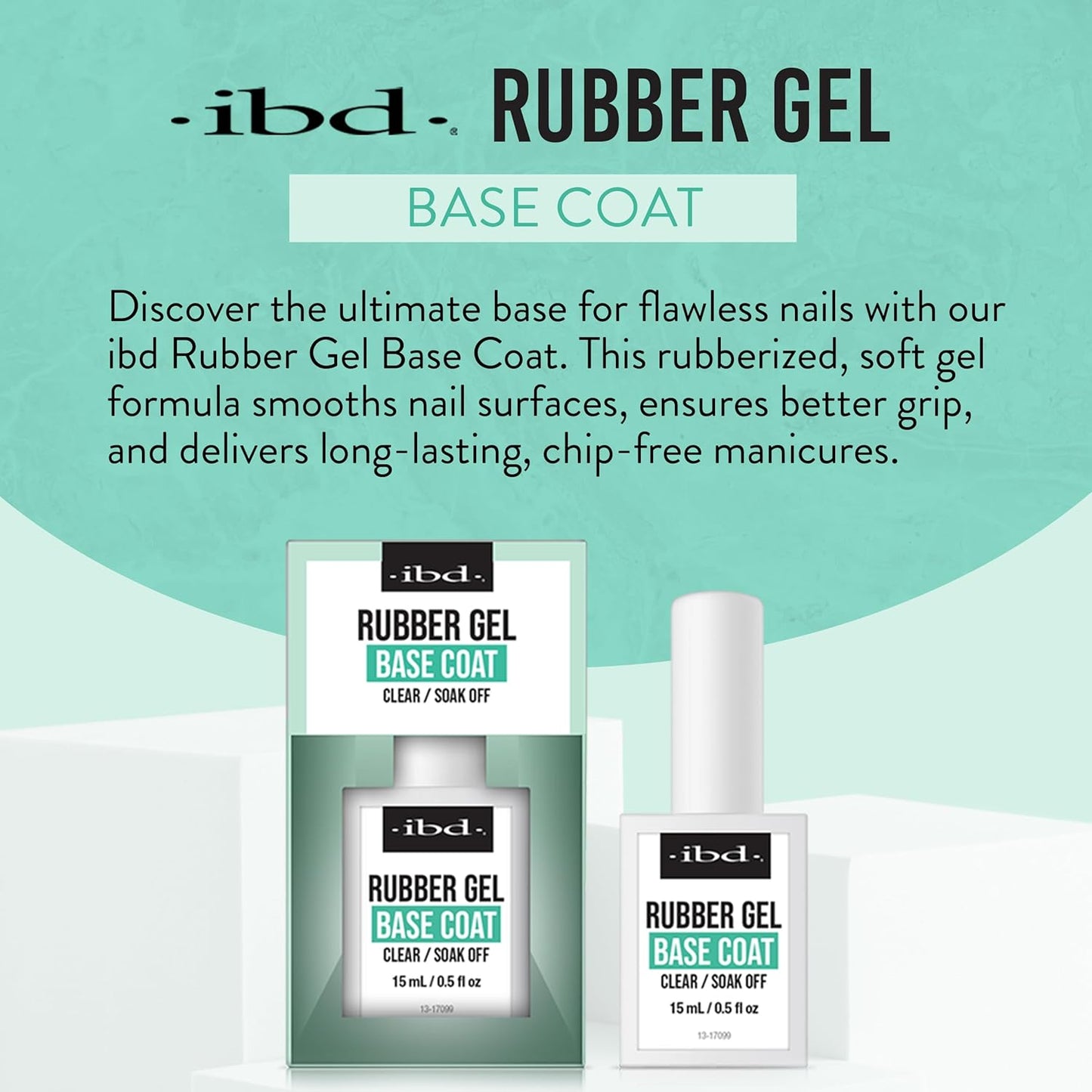 IBD Rubber Base Gel Nail Polish, Base Coat – Clear Soak-Off Builder Gel for Nails Strengthening & Breakage Prevention, 0.5 fl oz