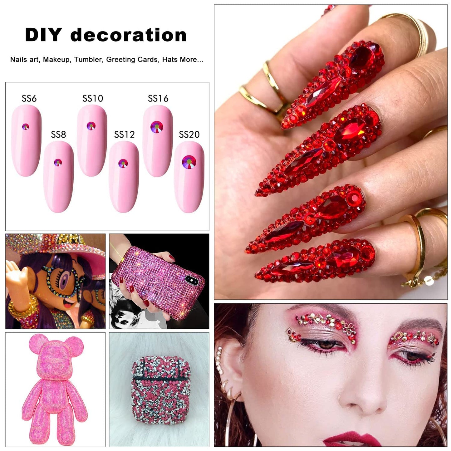 4240Pcs lt.siam AB Flatback Rhinestones 6 Sizes Crystal Diamonds for Nail Art Crafts Clothes Shoes with Tweezers and Picking Pen