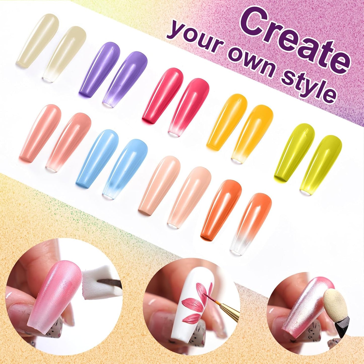 Gradient Painting Gel, 9 Bright Colors Ombre Gel Nail Polish Orange Yellow Blue for Pigment Pat Aura Nails French Manicure Soak Off UV Long-lasting Home Salon DIY Nail Art Joy Tints