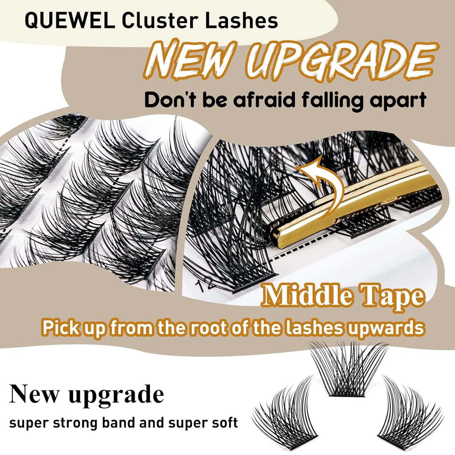QUEWEL Lash Clusters 72 Pcs Wide Stem Individual Cluster Lashes C/D Curl 8-18mm DIY Eyelash Extension False Eyelashes Natural&Mega Styles Soft for Personal Makeup Use at Home (Mega-D-MIX12-18)