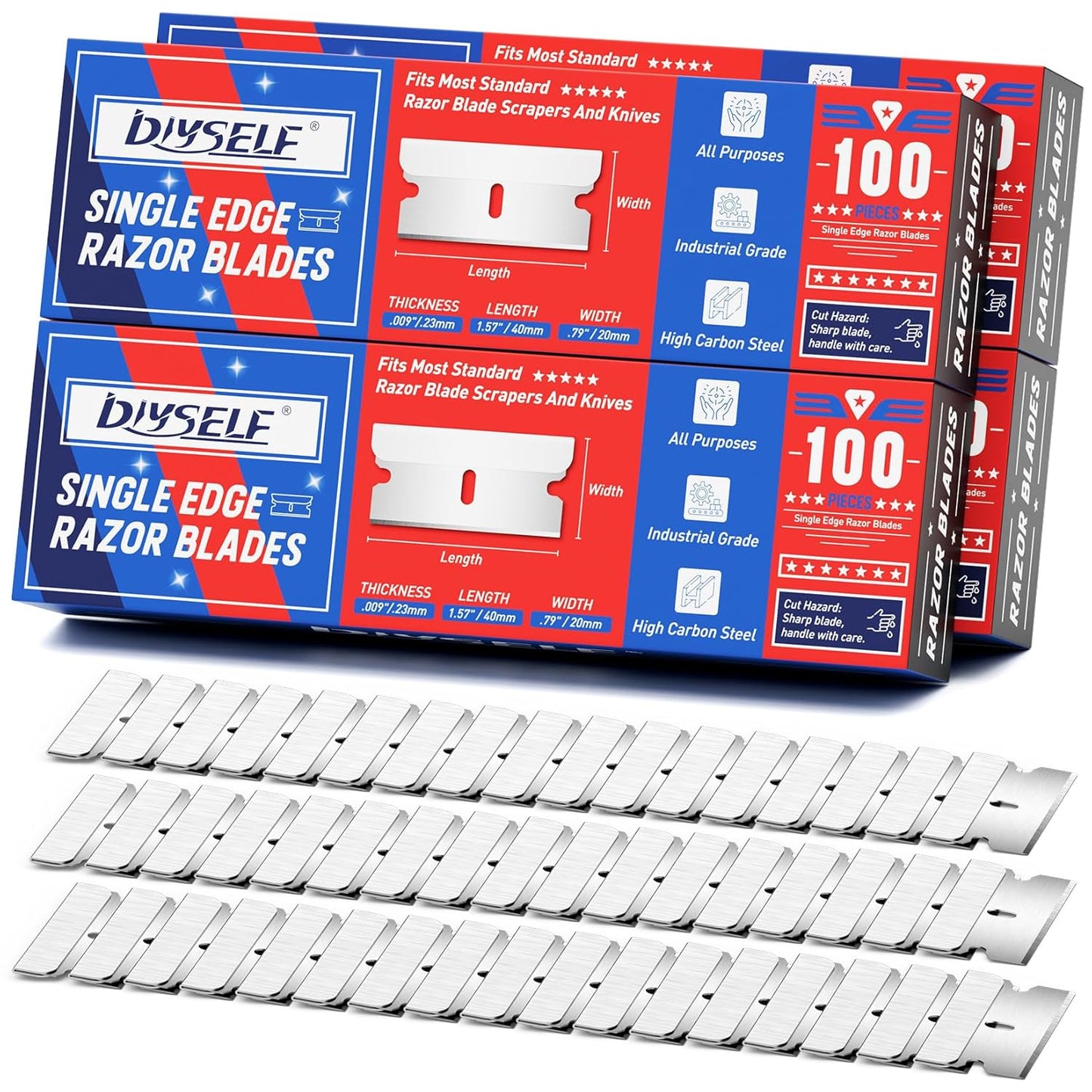 DIYSELF 400PCS Single Edge Razor Blades Heavy Duty, Razor Blades for Scraper, Single Edge Blades for Scraping, Flat Razor Blades Refills for Labels, Stickers, Decals, Paint from Glass and Stovetop