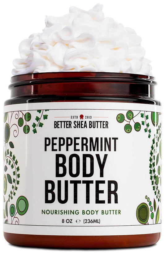 Peppermint Body Lotion | Moisturizer for Dry Skin | with Raw Shea Butter and Jojoba Oil | No Synthetic Fragrances, Non-Greasy Body Cream for Men and Women | 8 oz