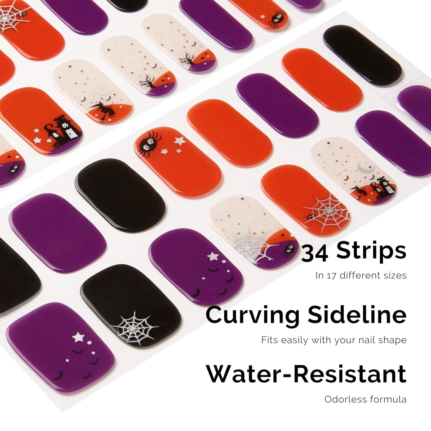 NAILOG Semi Cured Gel Nail Strips 34 pcs| Buy 2 Get 1 UV Lamp | Long Lasting Nail Polish Sticker Wraps with Glossy Gel Finish, Dark Moon Night