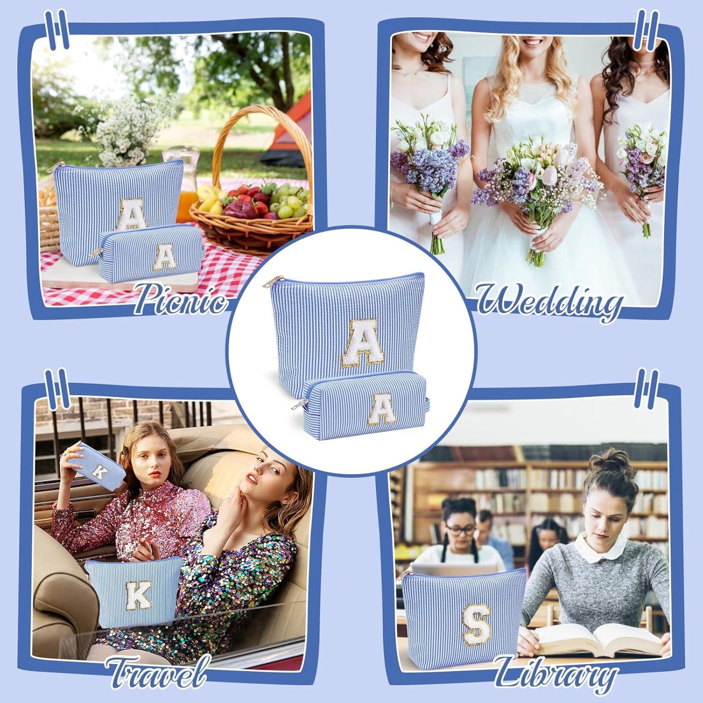 YOOLIFE Birthday Gifts for 3 4 5 6 7 8 9 10 11 12 13 Year Old Girls | Monogram Makeup Bag | Makeup Pouch | Stocking Stuffers for Girls | Birthday Gifts for Girls | Teen Girl Daughter Sister Gifts S