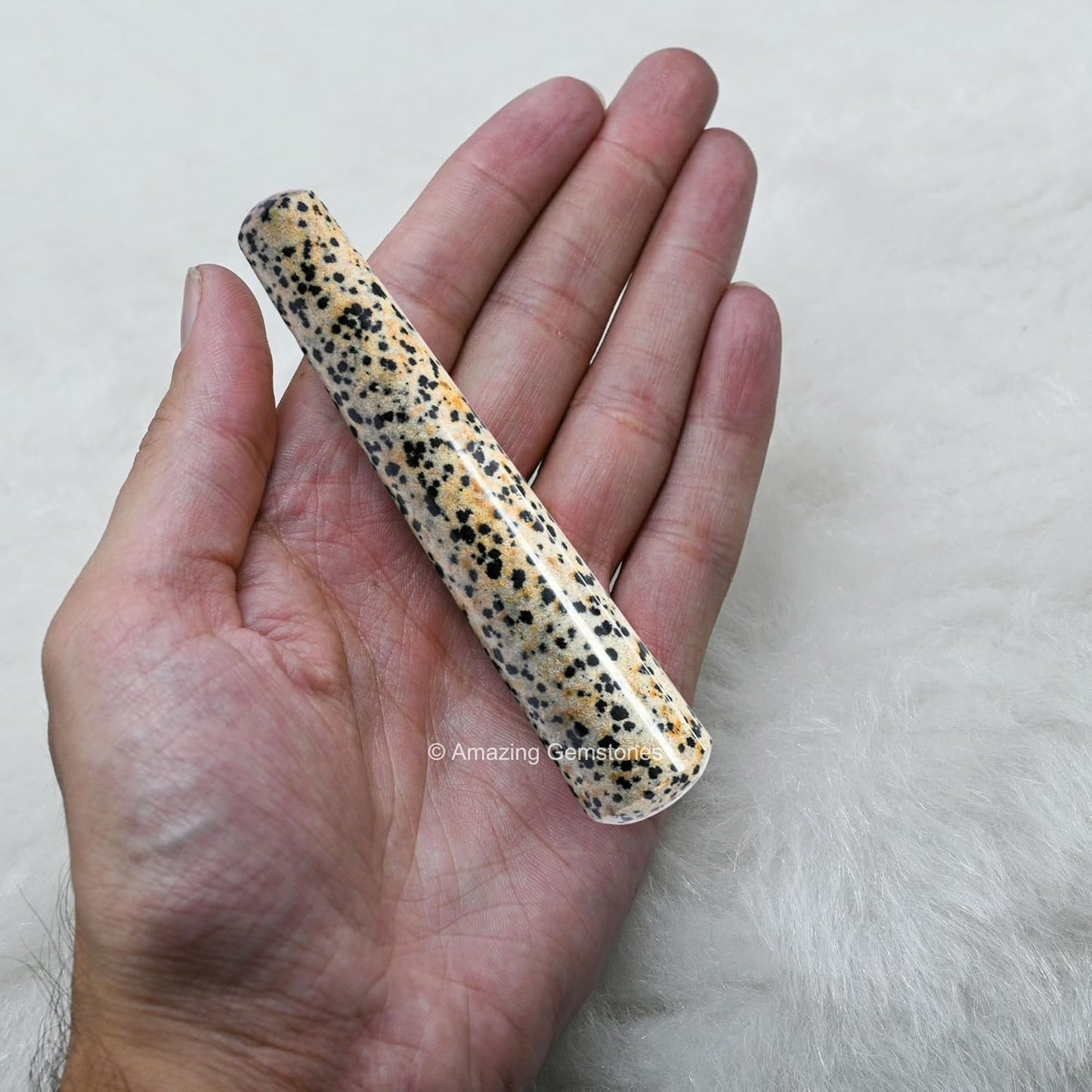 Amazing Gemstone Dalmatian Jasper Crystal Wand Massage Stick - Pelvic Wand Gua Sha for Adults - Crystals and Healing Stones Massage Wands for Adults Gifts (Smooth)
