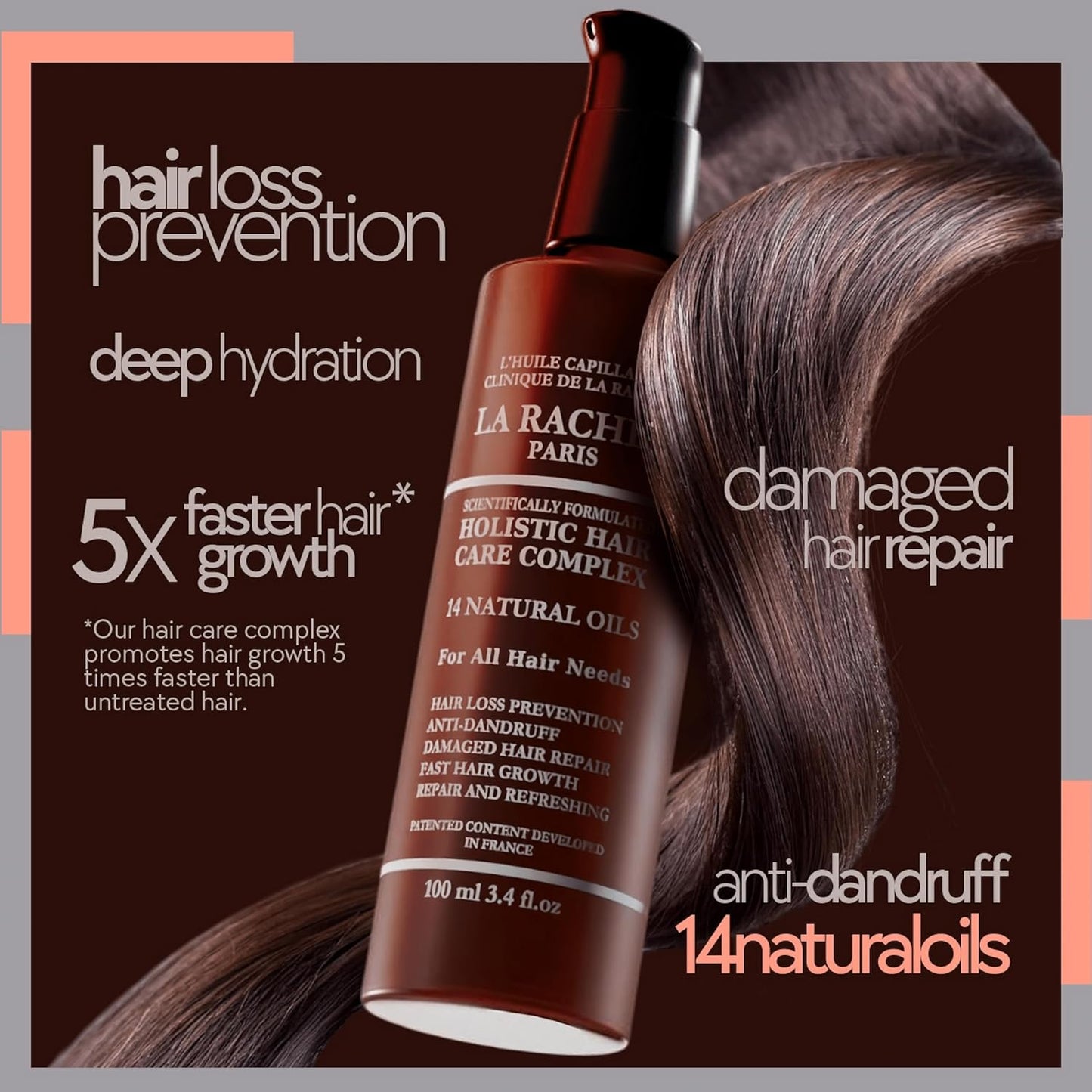 LA RACHEL 14-in-1 Hair Care Oil for Growth & Strength | Scalp & Follicle Nourishing Oil | Restores Shine & Repairs Damaged Hair for Healthier, Stronger Locks Paris | 3.4 Fl oz