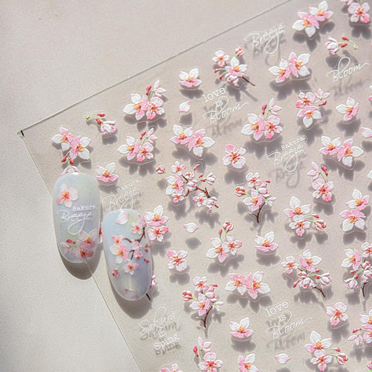 Flower Nail Stickers for Nail Art 5D Self Adhesive Nail Decals Spring Summer Nail Art Stickers White Pink Floral Nail Supplies Manicure Decoration for Women Girls