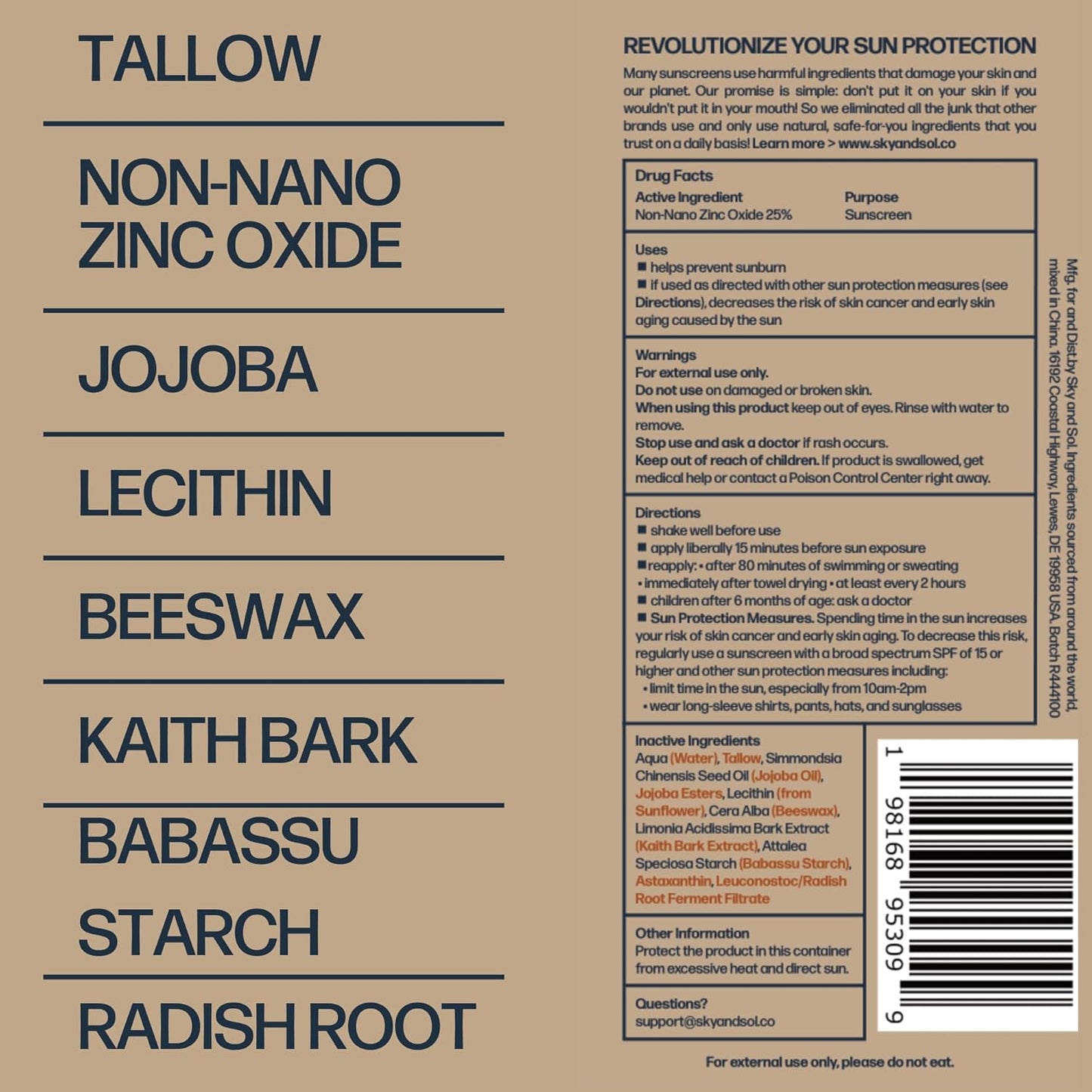 Mineral Sunscreen SPF 50 | With Grass-Fed Tallow & Zinc Oxide | Non-Greasy Formula for Face & Body | Made Without Reef-Harming UV Filters | 3 oz (85 g)