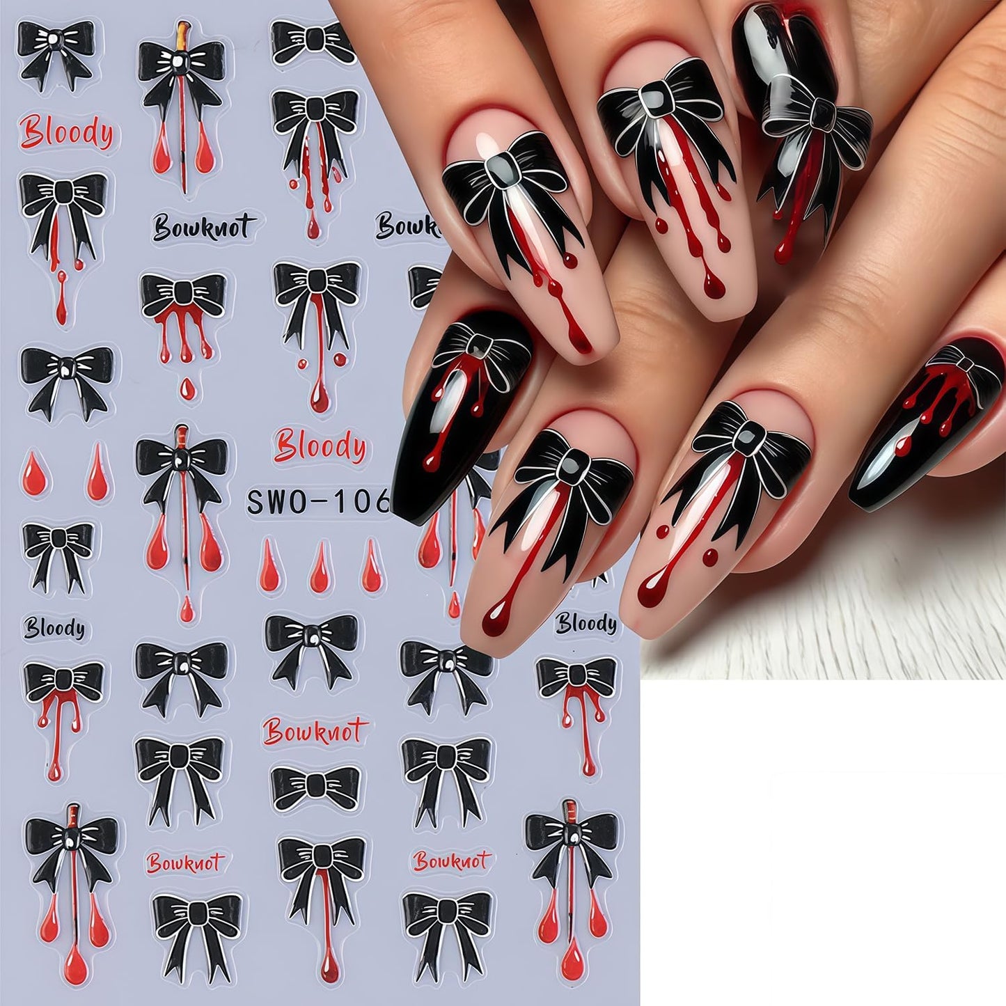 Halloween Nail Art Stickers Spider Web Nail Decals Self-Adhesive Shiny Crystal Diamond Bow and Blood Cute Design Nail Sticker Festival DIY Manicure Decoration for Women Salon Manicure Kit