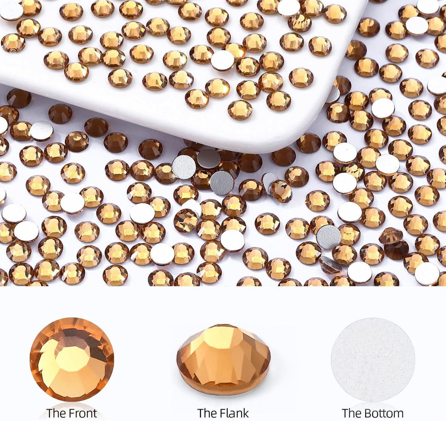 Topaz Flatback Rhinestones, Glass Rhinestones for Nail Art and Craft, Glue Fix, Loose Crystal Gemstones(Topaz, SS6, 1440pcs, 1.9-2.0mm)