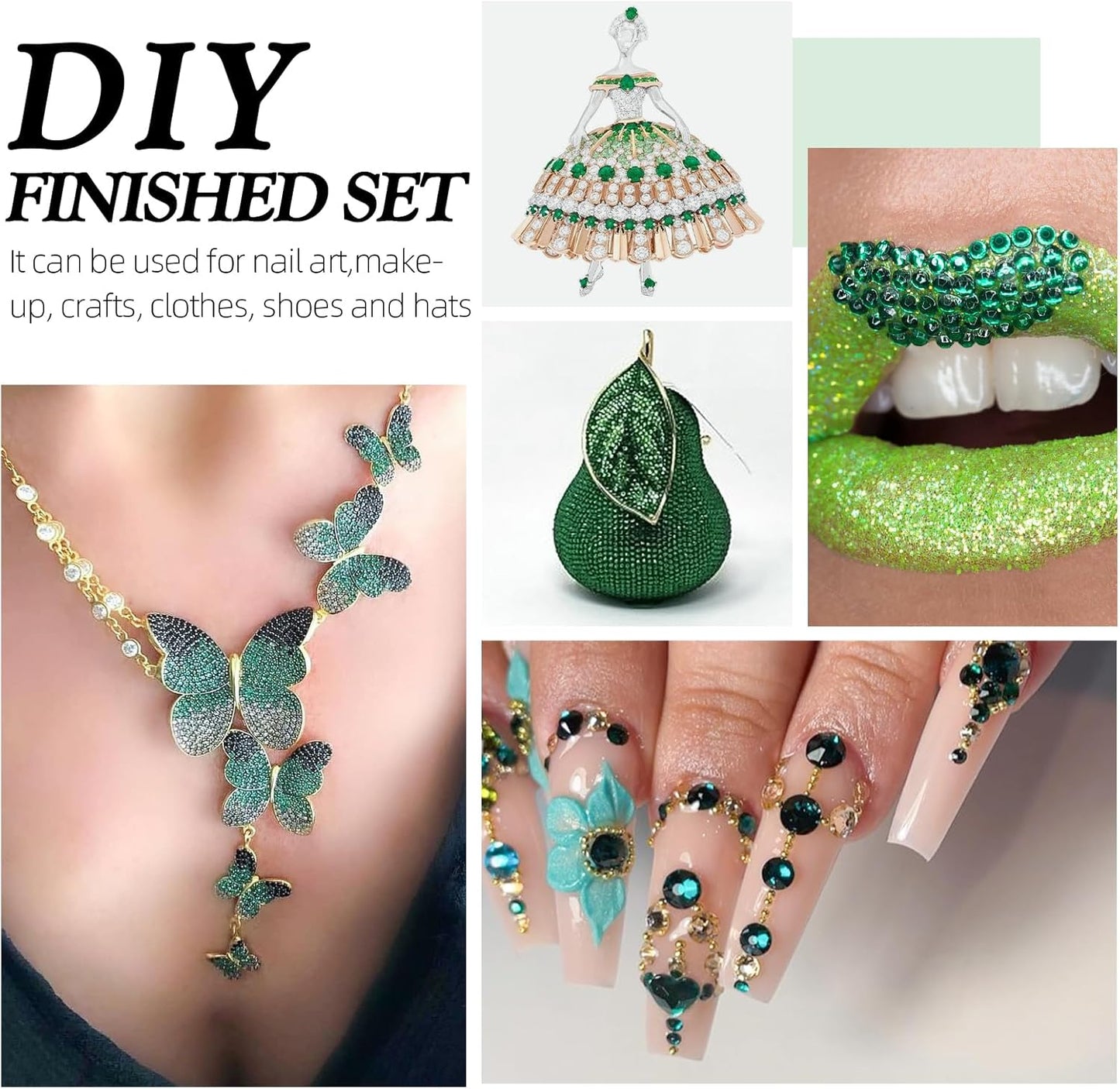 Green Flatback Rhinestones, Glass Rhinestones for Nail Art and Craft, Glue Fix, Loose Crystal Gemstones(Green, SS20, 2880pcs, 4.6-4.8mm)