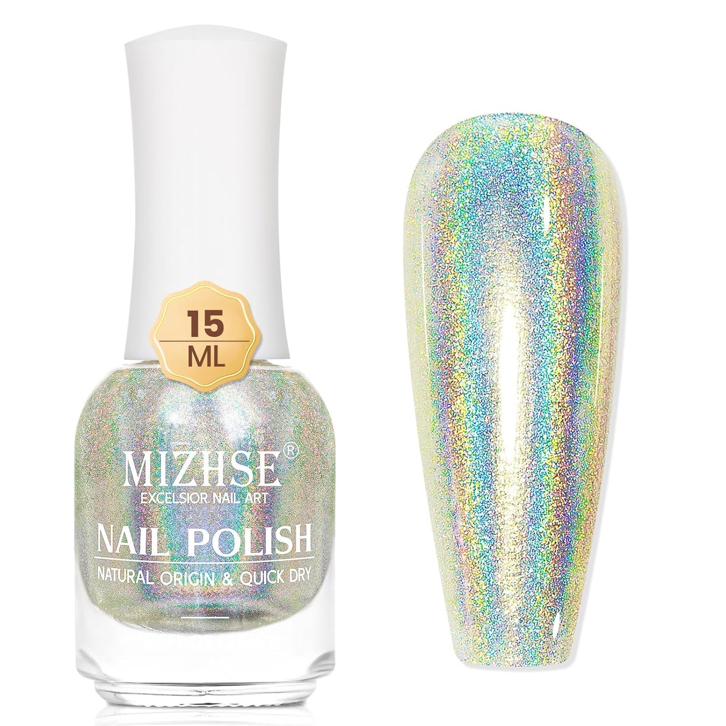 MIZHSE Holographic Nail Polish, Glitter Nail Polish Air Dry Fast, 15 ml High Glossy Shiny Nail Pigment Oil-based Laser Iridescent Chrome Nail Art Salon Manicure Home