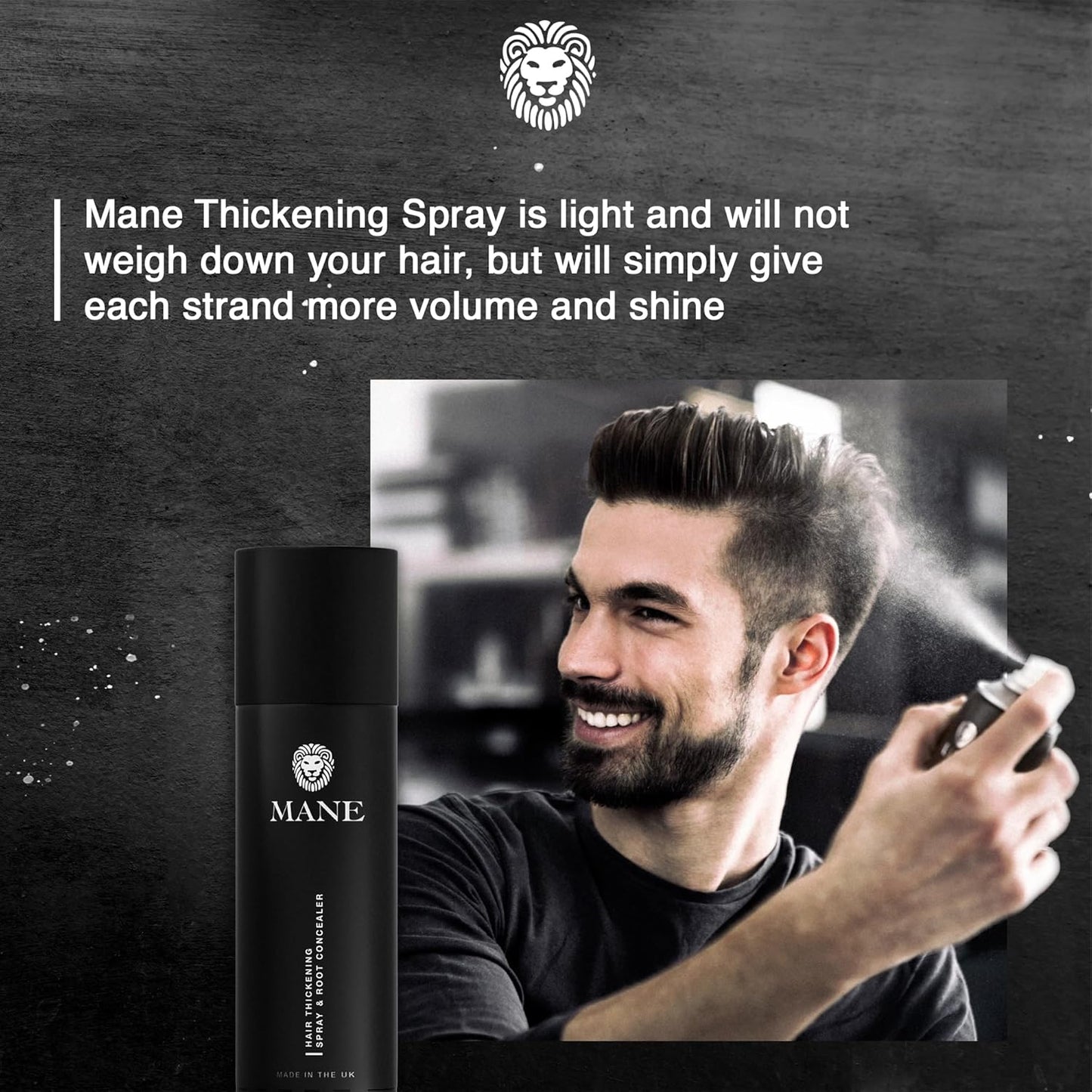 Mane Hair Thickening Spray & Root Touch Up, Instantly Thicker Hair for Men & Women, Fill in Hairlines and Hide Thinning and Fine Patches - Hazel, 12 Colors (6.76 oz)