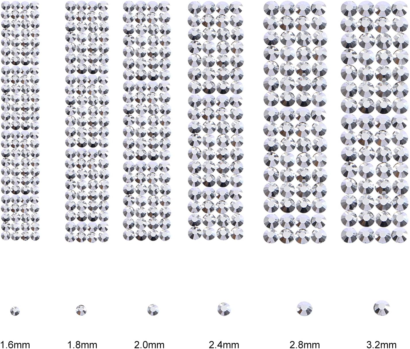 3456pcs Flatback Rhinestones Glass Charms Diamantes Gems Stones for Nail Art 6 Size ss4~ss12 Silver