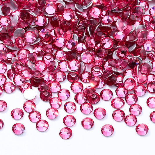 Rose Flatback Rhinestones, Glass Rhinestones for Nail Art and Craft, Glue Fix, Loose Crystal Gemstones(Rose, SS6, 2880pcs, 1.9-2.0mm)