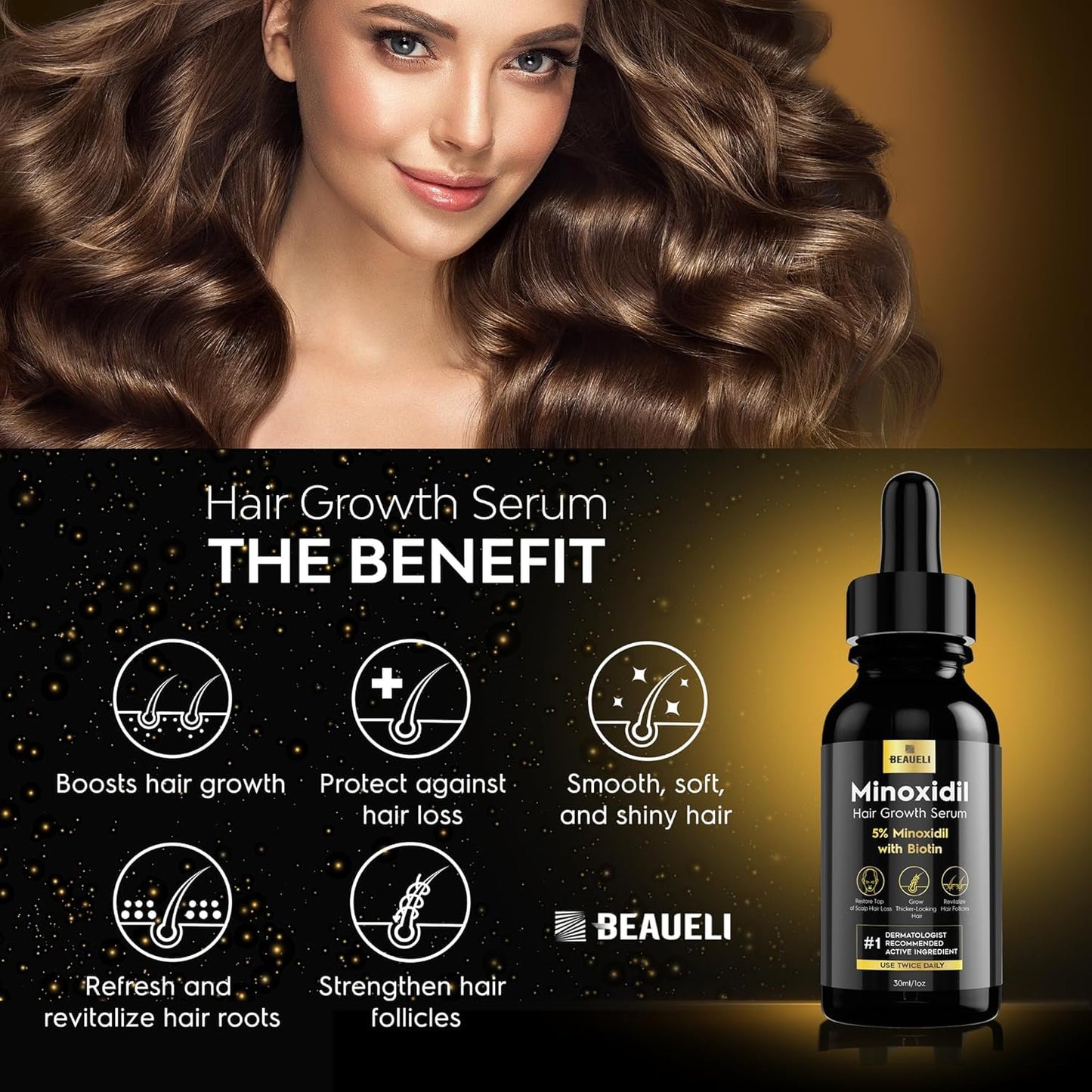 5% Minoxidil Hair Growth for Men and Women: Extra Strength Minoxidil Beard Regrowth Treatment Serum with Biotin for Thinning Hair Loss to Grow Thicker Fuller 30ml 6 Bottles