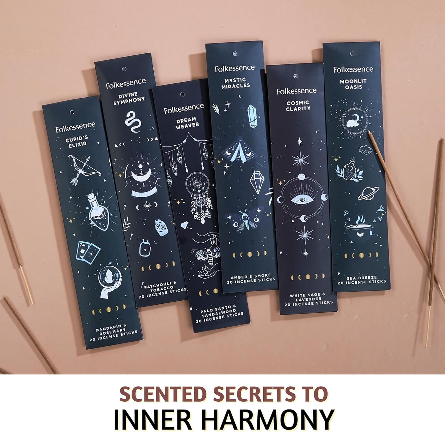 Folkulture Set of 6 Incense Sticks | 120 Organic Insence Sticks - Non Toxic Palo Santo & Sandalwood, Lavender, Patchouli, Rosemary Insence-Stick | 45 Min Burn Time, Blue Lotus Inscents-Sticks Gifts