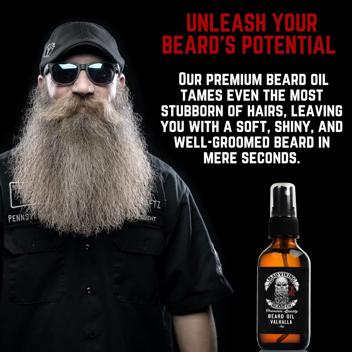 Mad Viking Valhalla Beard Oil - Hydrate, Soften And Grow Your Beard Naturally. Fight Itch And Dandruff With A Smooth Sandalwood & Vanilla Scent, Made In The USA - 2oz