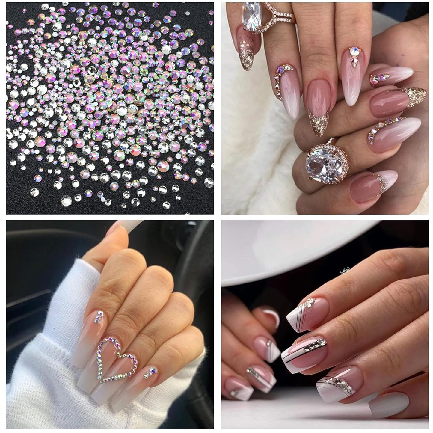 Nail Art Pearls Rhinestones with Glue Gel White Flatback Pearls Luxurious Nail Charms Supplies Accessories Colorful Nails Rhinestones Gems Jewelry for Women Nails Design