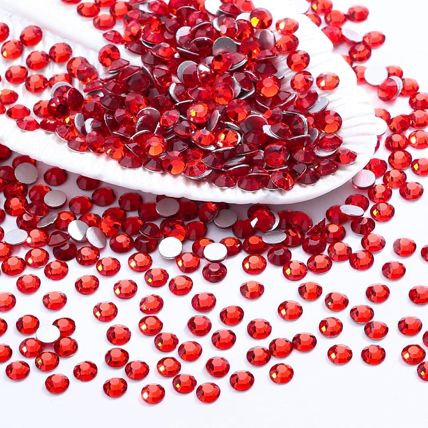 Light Siam Flatback Rhinestones, Glass Rhinestones for Nail Art and Craft, Glue Fix, Loose Crystal Gemstones(Red, SS10, 1440pcs, 2.7-2.8mm)