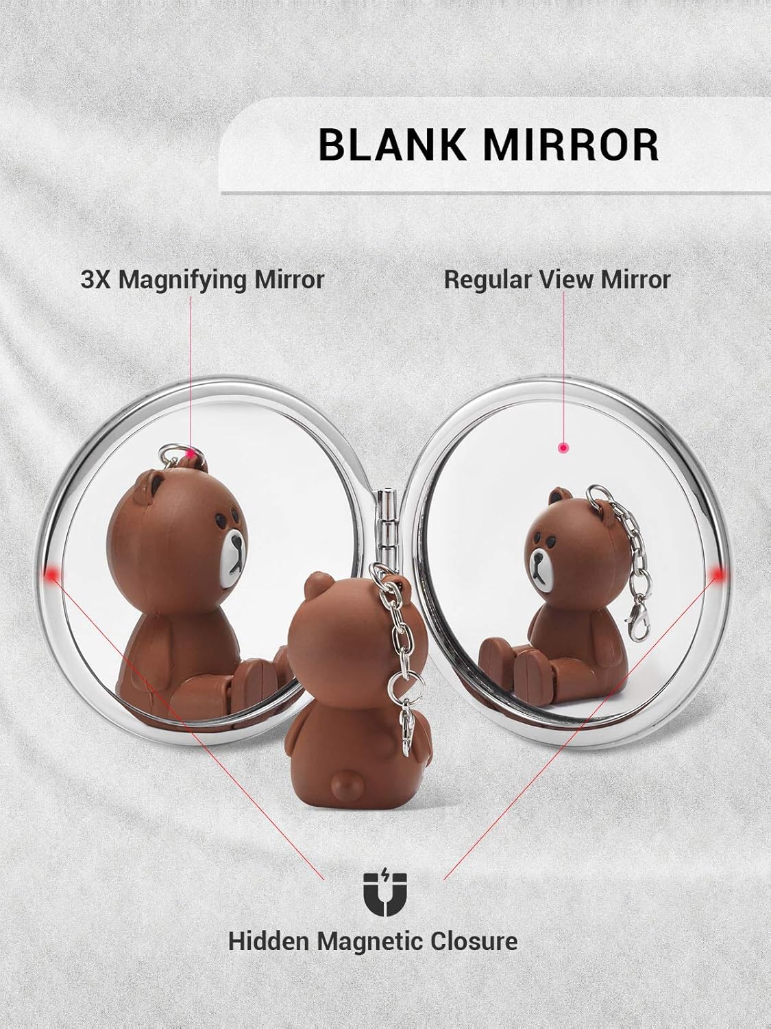 Compact Mirror,Set of 2 Round Double-Sided Makeup Small Mirror for Purse with 1x/3x Magnification PU Leather (Black, 2.8")