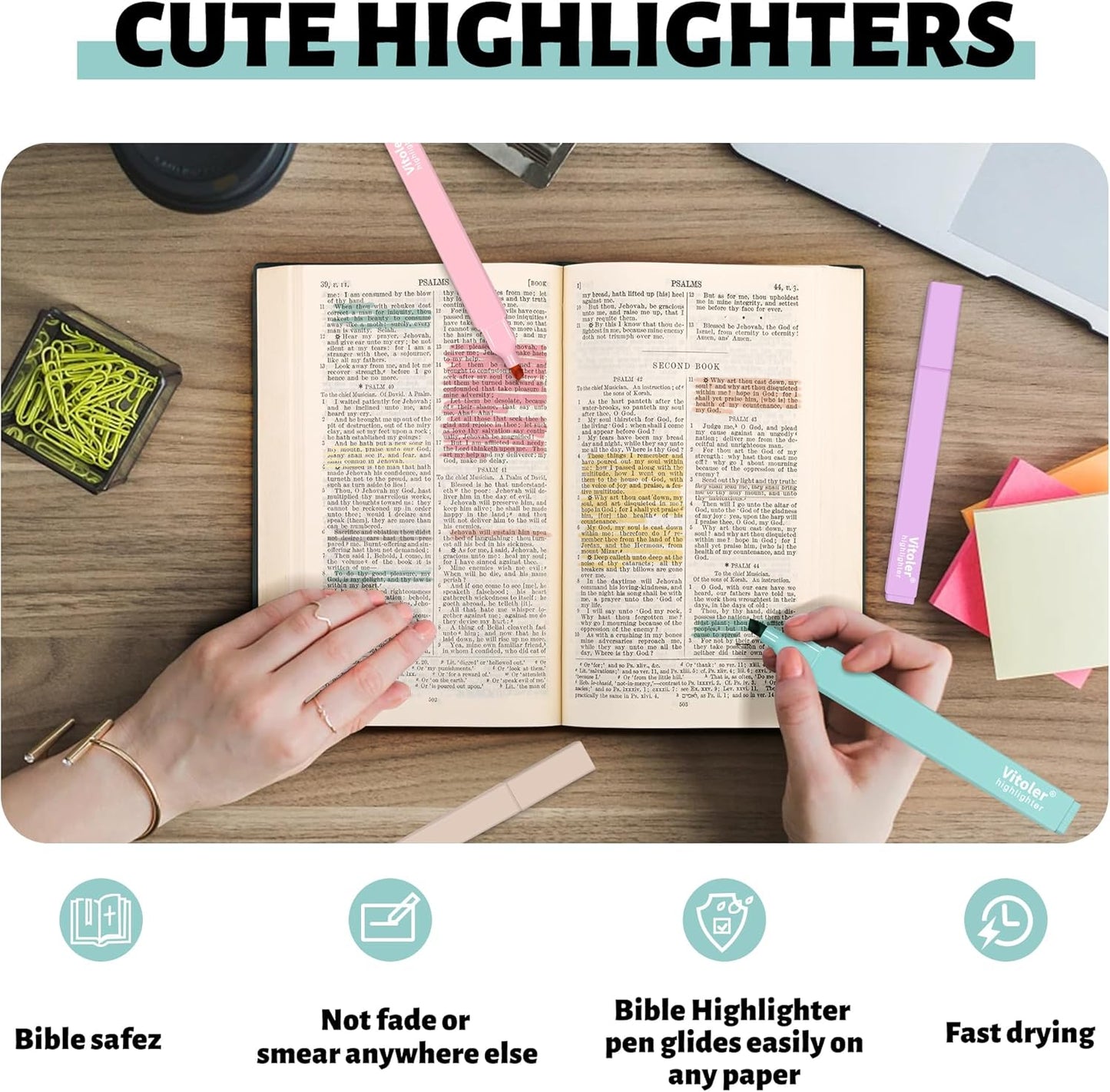 Highlighters, Aesthetic Cute Pastel Highlighters Set, 10 pcs, Chisel Tip, No Bleed Bible Highlighter Assorted Colors, Back to School Supplies