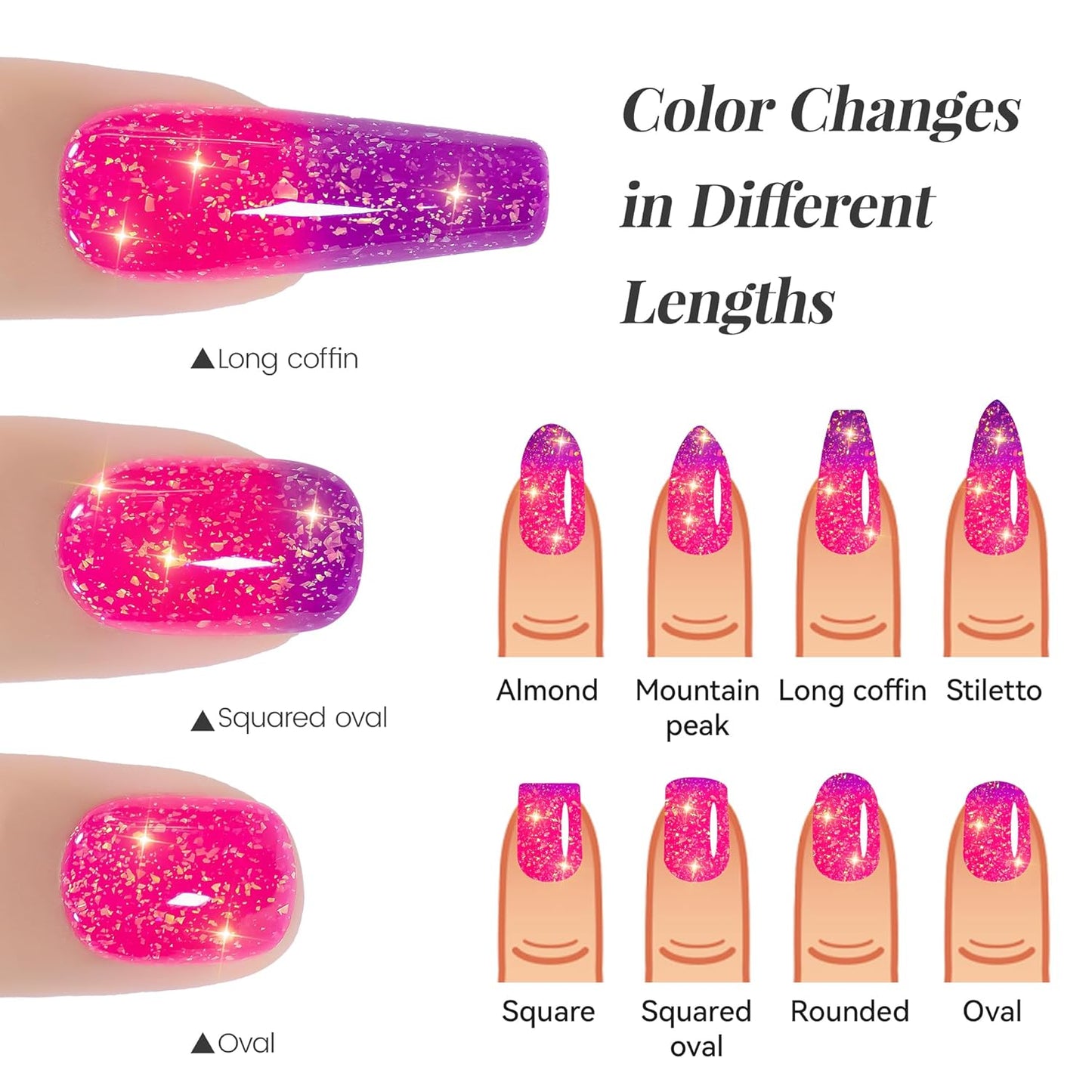 YTD Likomey Color Changing Gel Nail Polish 2 Pcs Set,15ml Hot Pink To Purple Pure Color and Brocade Glitter Nails Gel Kit,Thermal Ombre Change Colors Salon Manicure Fall Winter UV Varnish,WB2-4