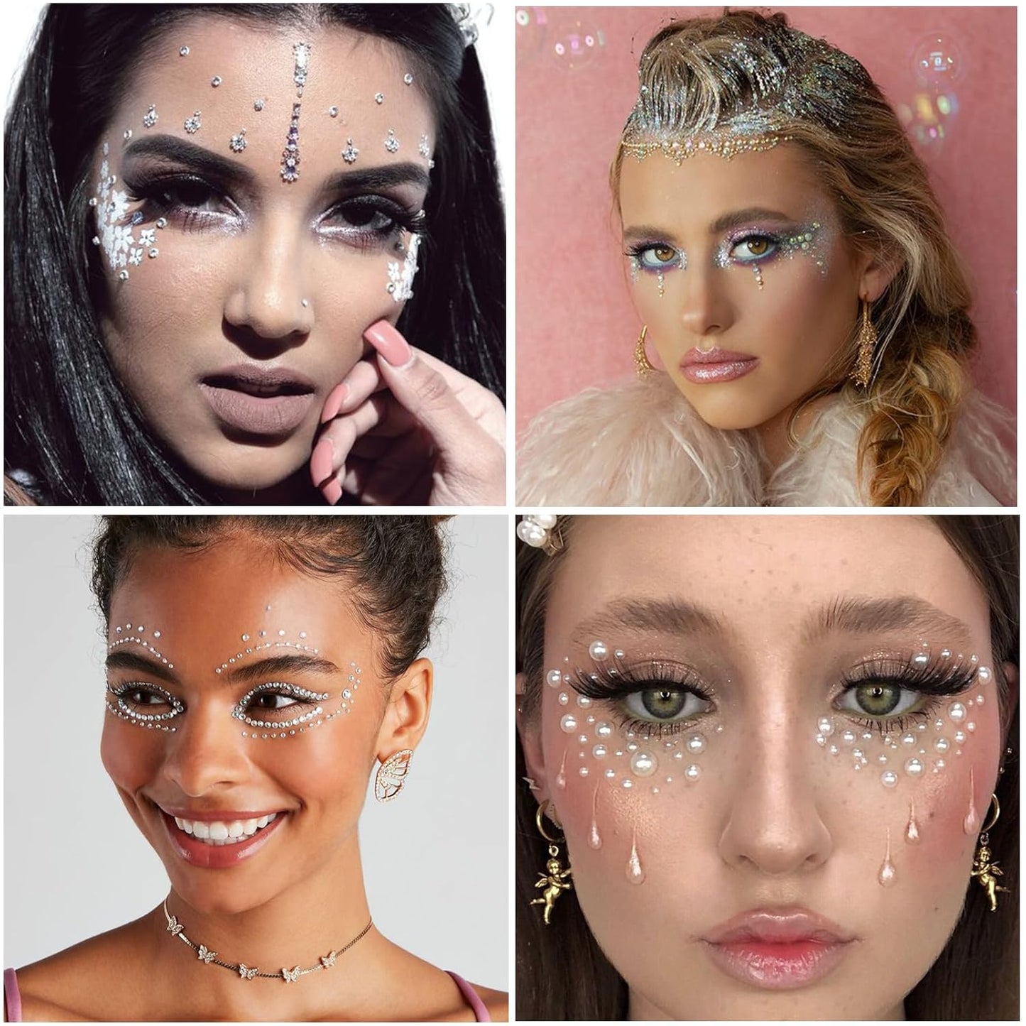 Nail Charms & Pearls - Bow-Knot Nail Accessories in Silver & White, Half Round Beads, Luxurious Design - DIY Crafts