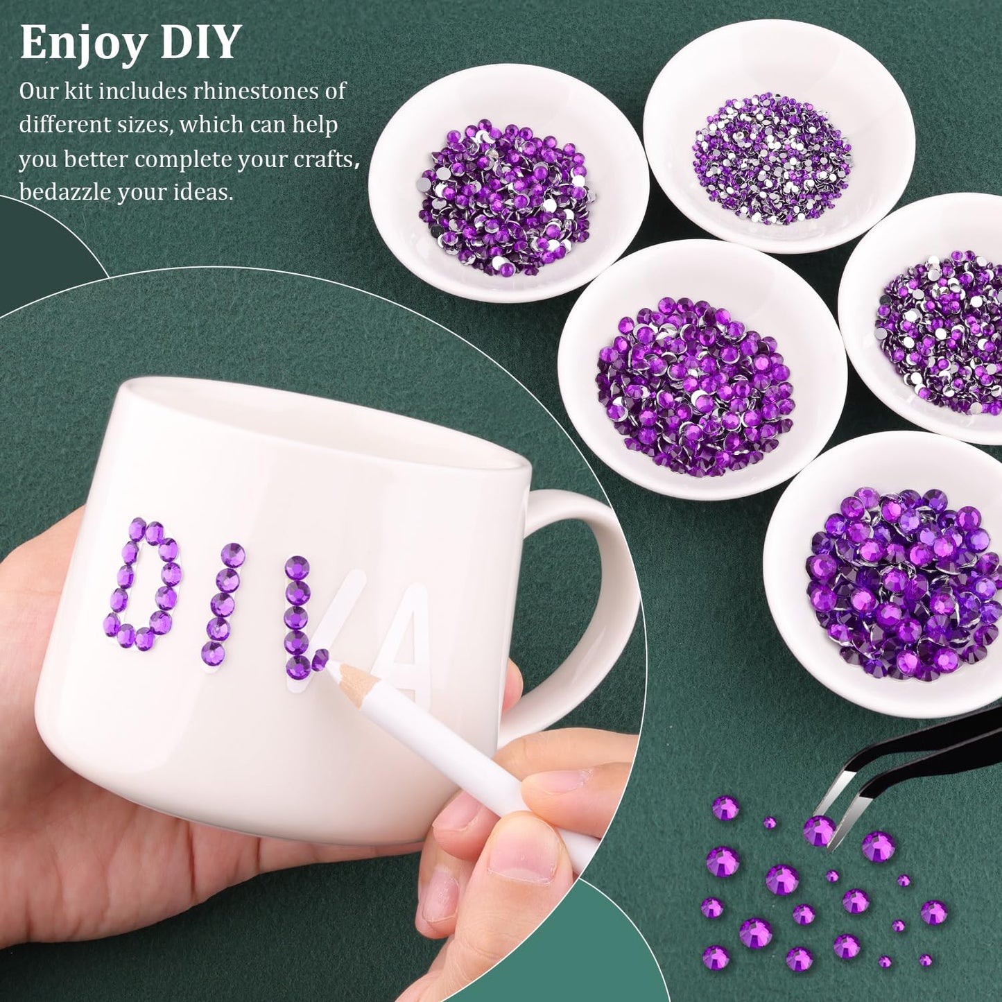 Resin Rhinestones for Crafting with B7000 Jewelry Glue, 2 Boxes Dark Violet Flatback Crystals with 3Pcs 10ml Glue for Bedazzling Crafts Nail Art Makeup, Non Hotfix Gems for Clothing Shoes